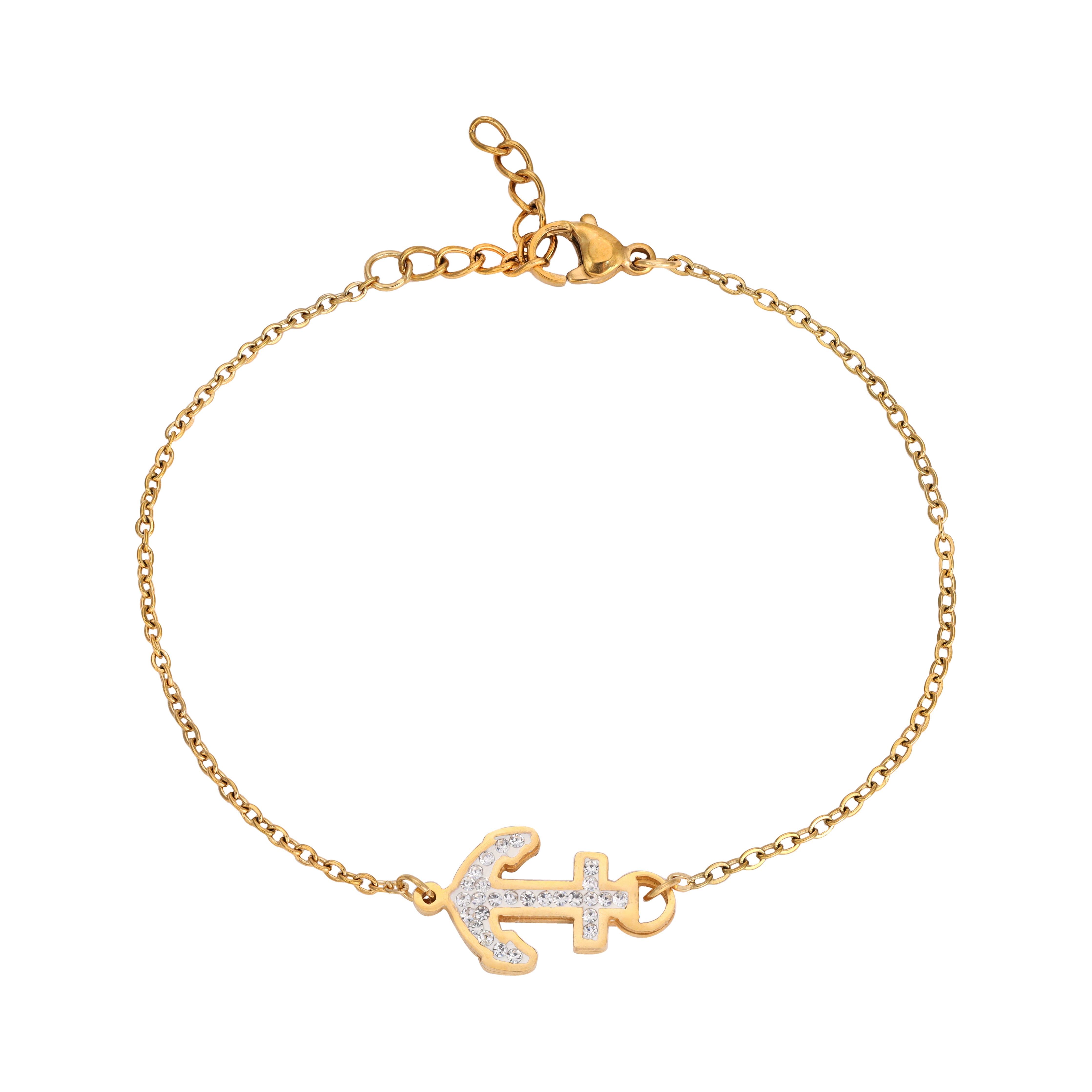 Ladies anchor chain with anchor bracelet made of stainless steel 14K gold plated 