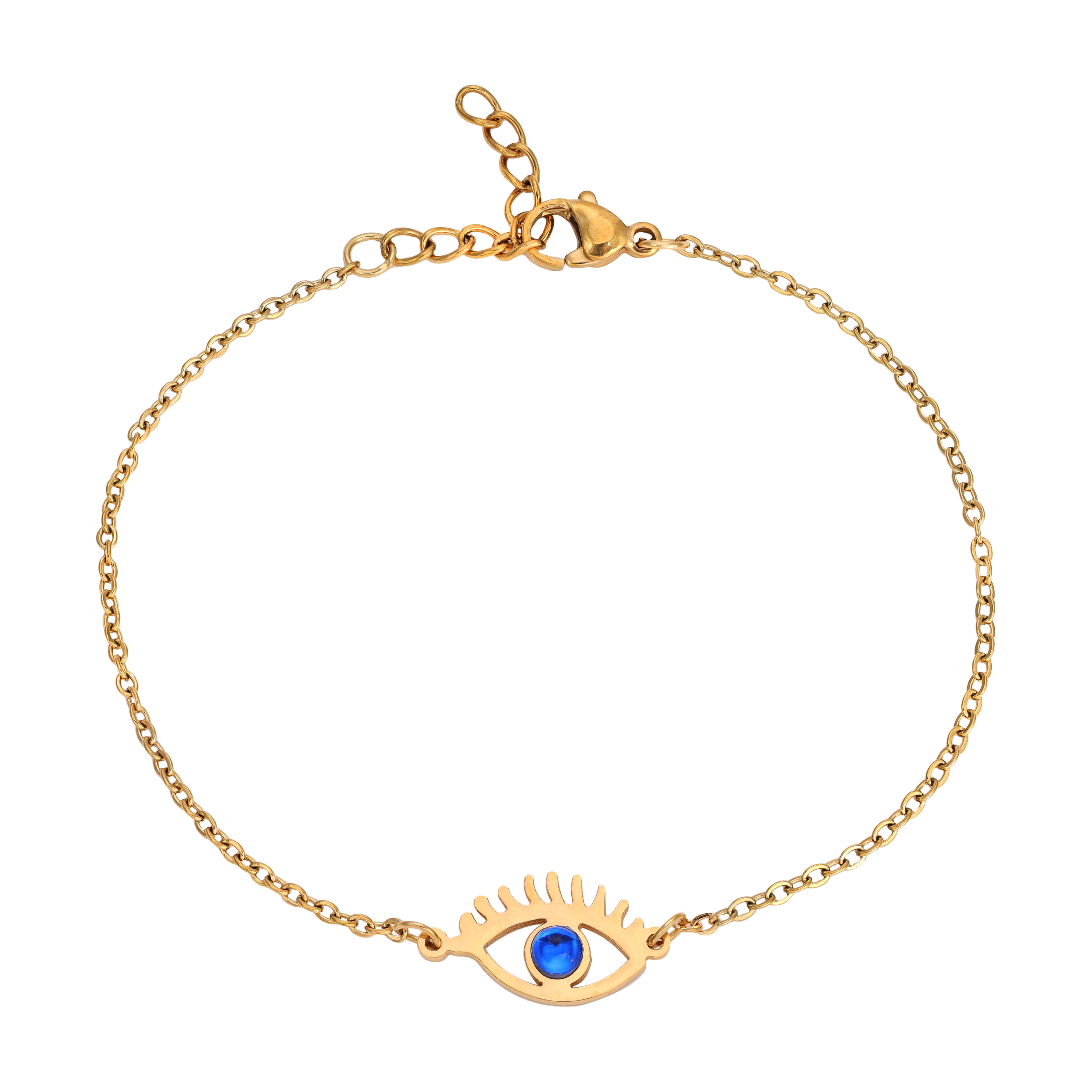 Ladies anchor chain with evil eye bracelet made of stainless steel 14K gold plated 