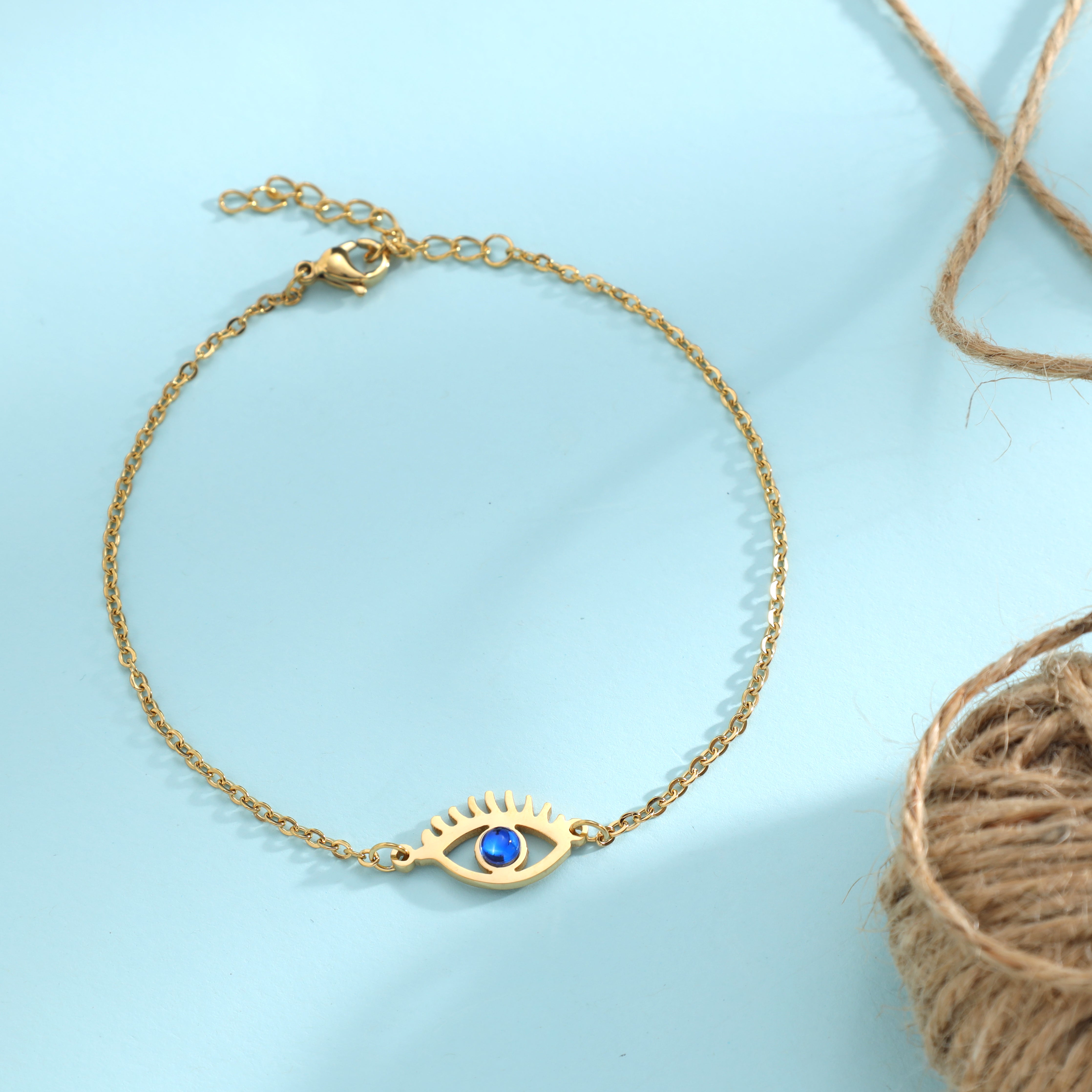 Ladies anchor chain with evil eye bracelet made of stainless steel 14K gold plated 