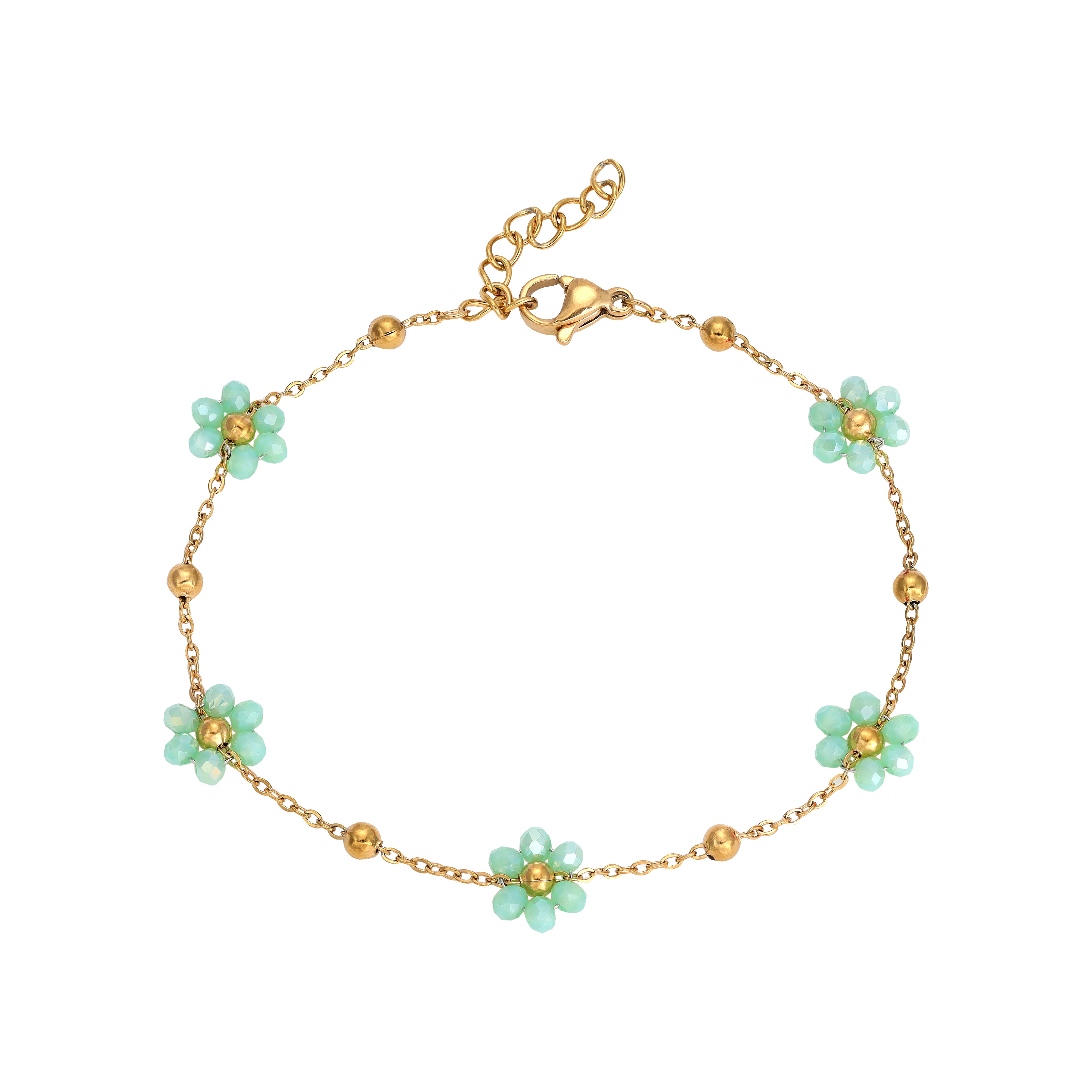 Damen Ankerkette Armband mit Blumen aus Edelstahl 18K Vergoldet