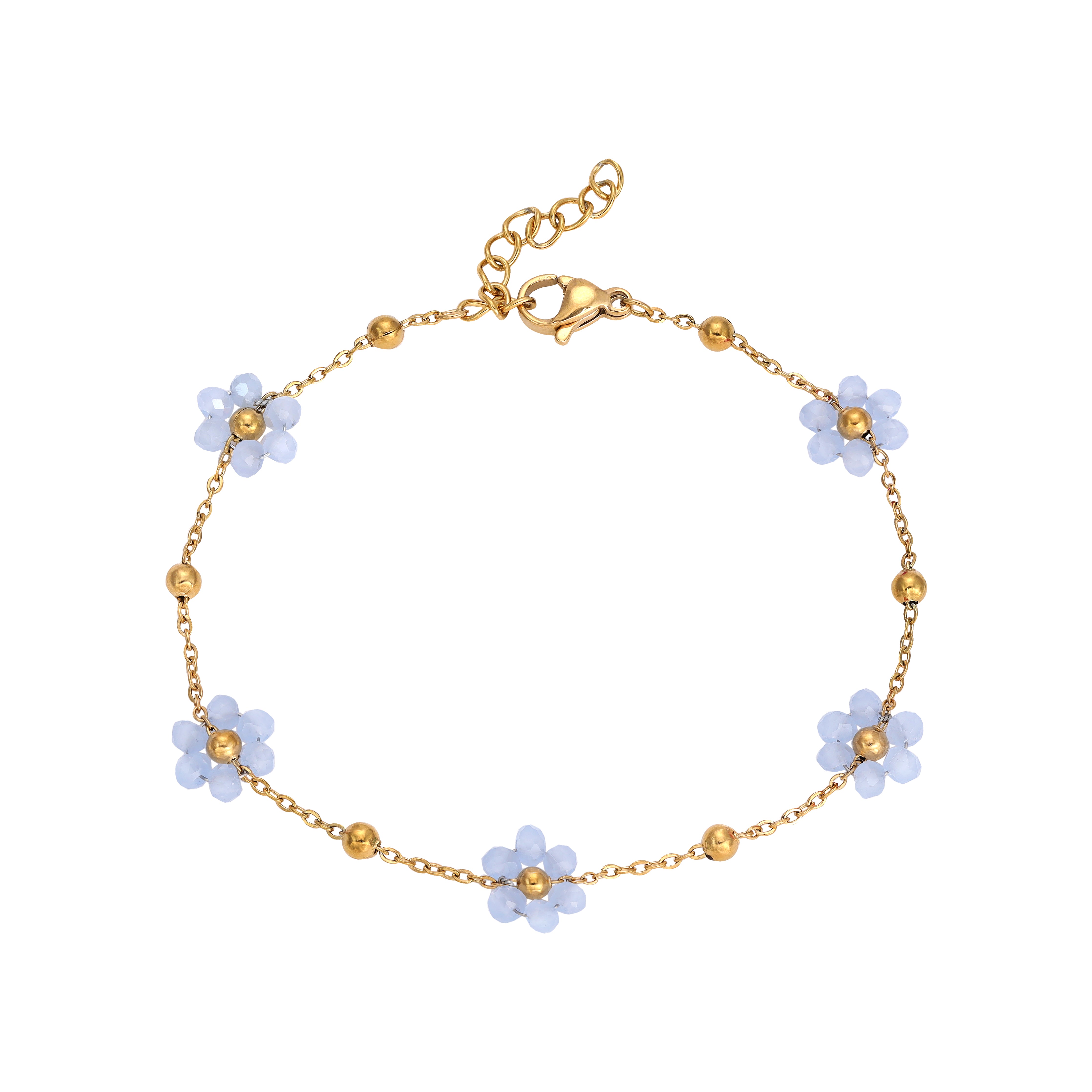 Damen Ankerkette Armband mit Blumen aus Edelstahl 18K Vergoldet