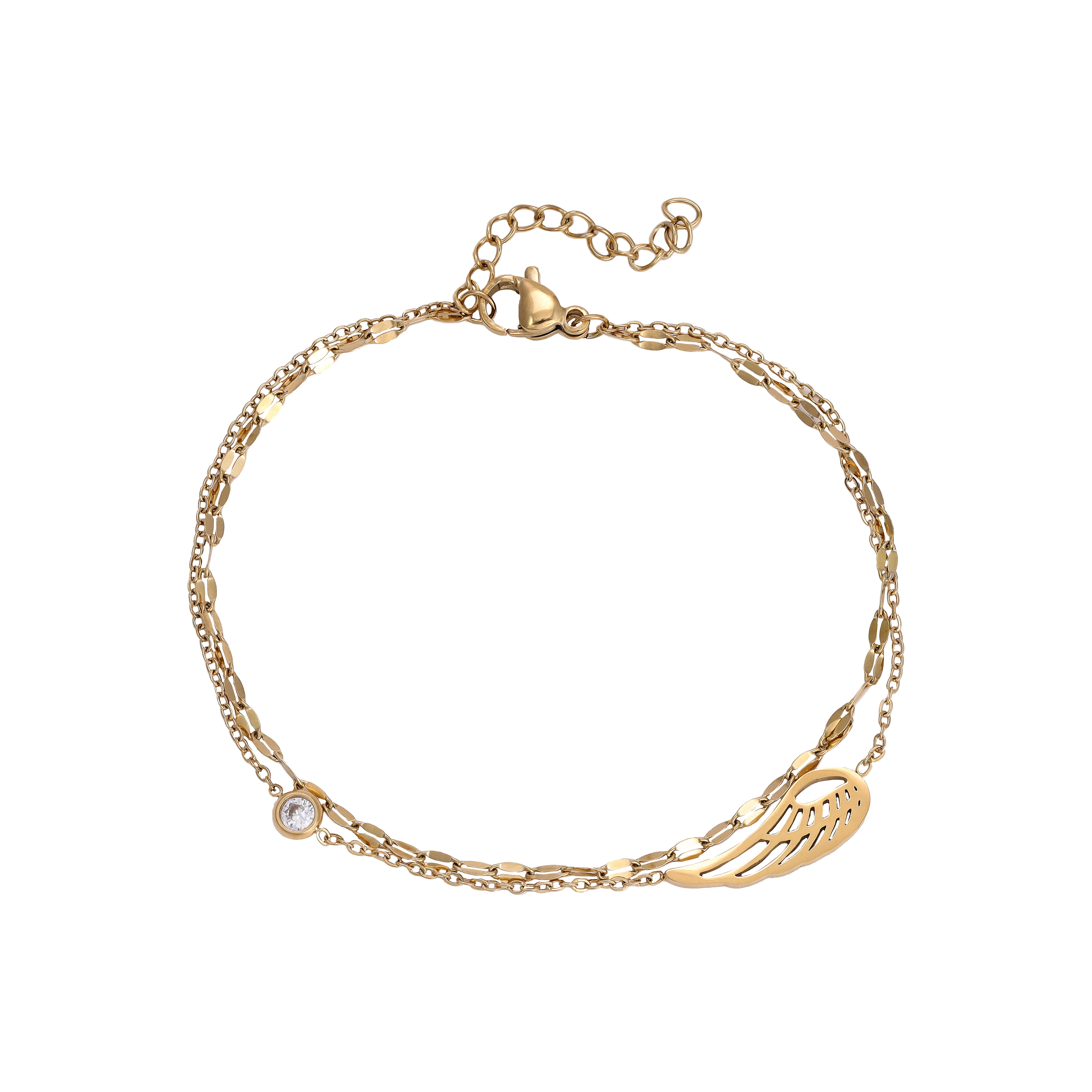 Ladies bracelet with wing motif made of stainless steel 14K gold plated 