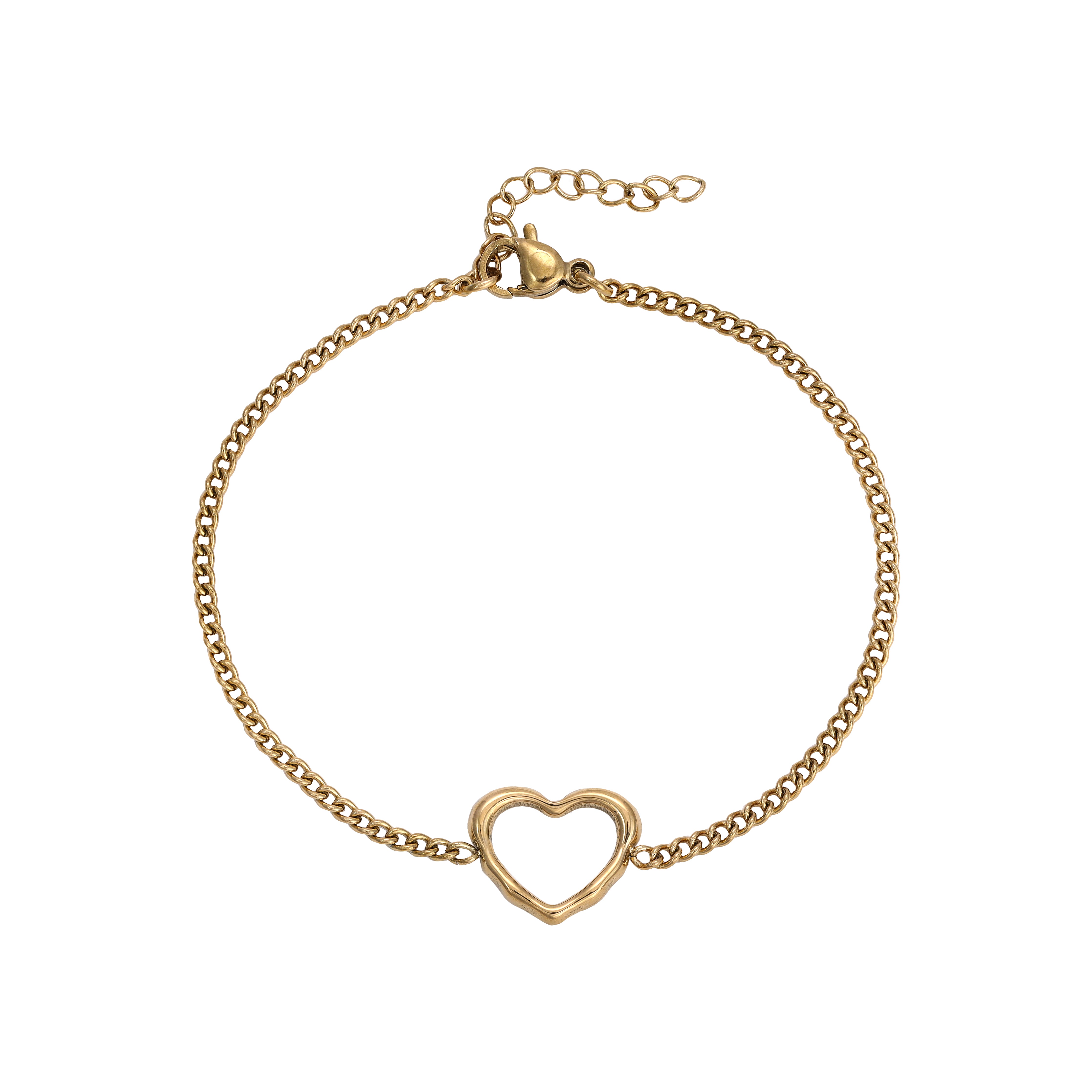 Ladies curb chain bracelet with hertz motif made of stainless steel 14K gold plated 