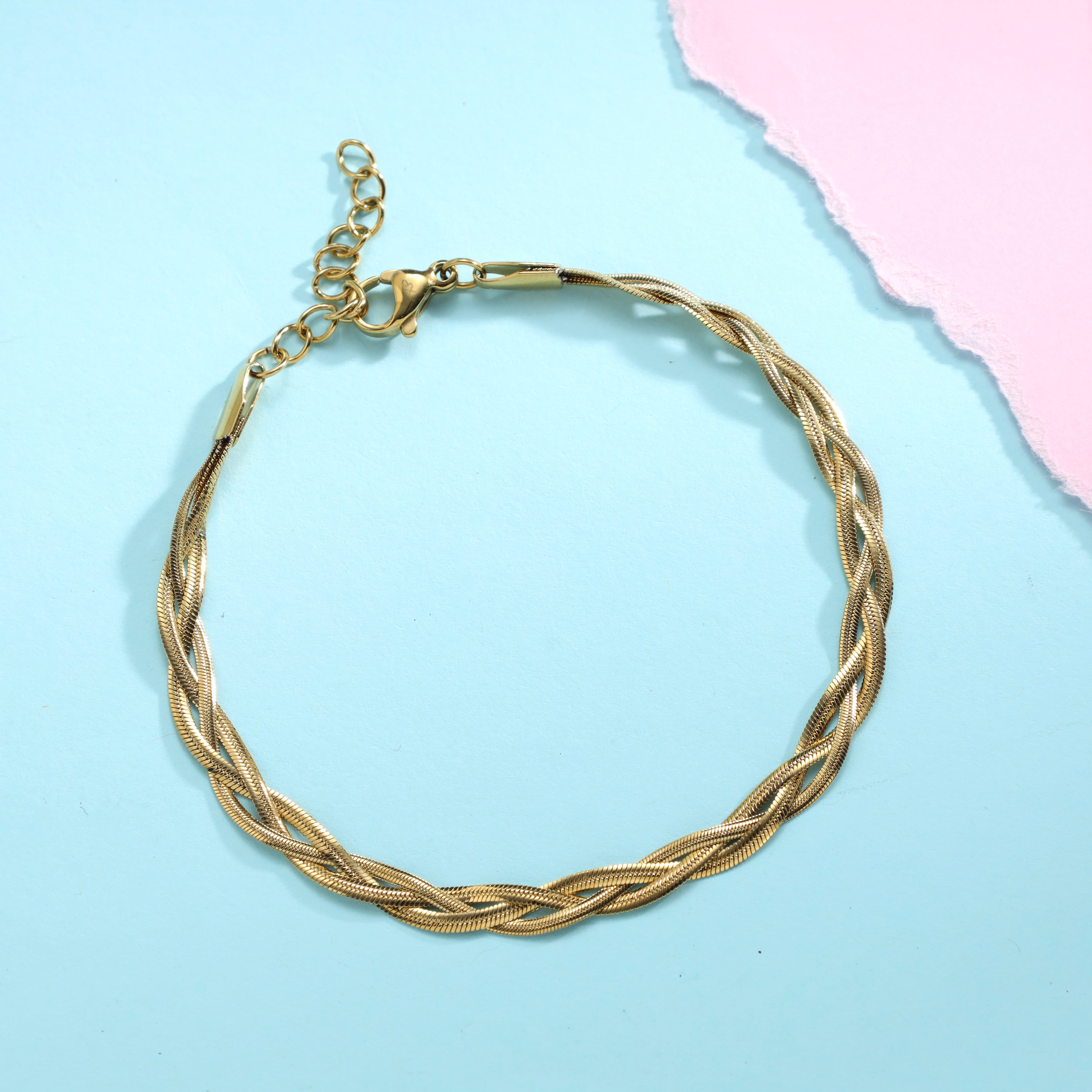 Ladies bracelet snake chain made of stainless steel 14K gold plated 