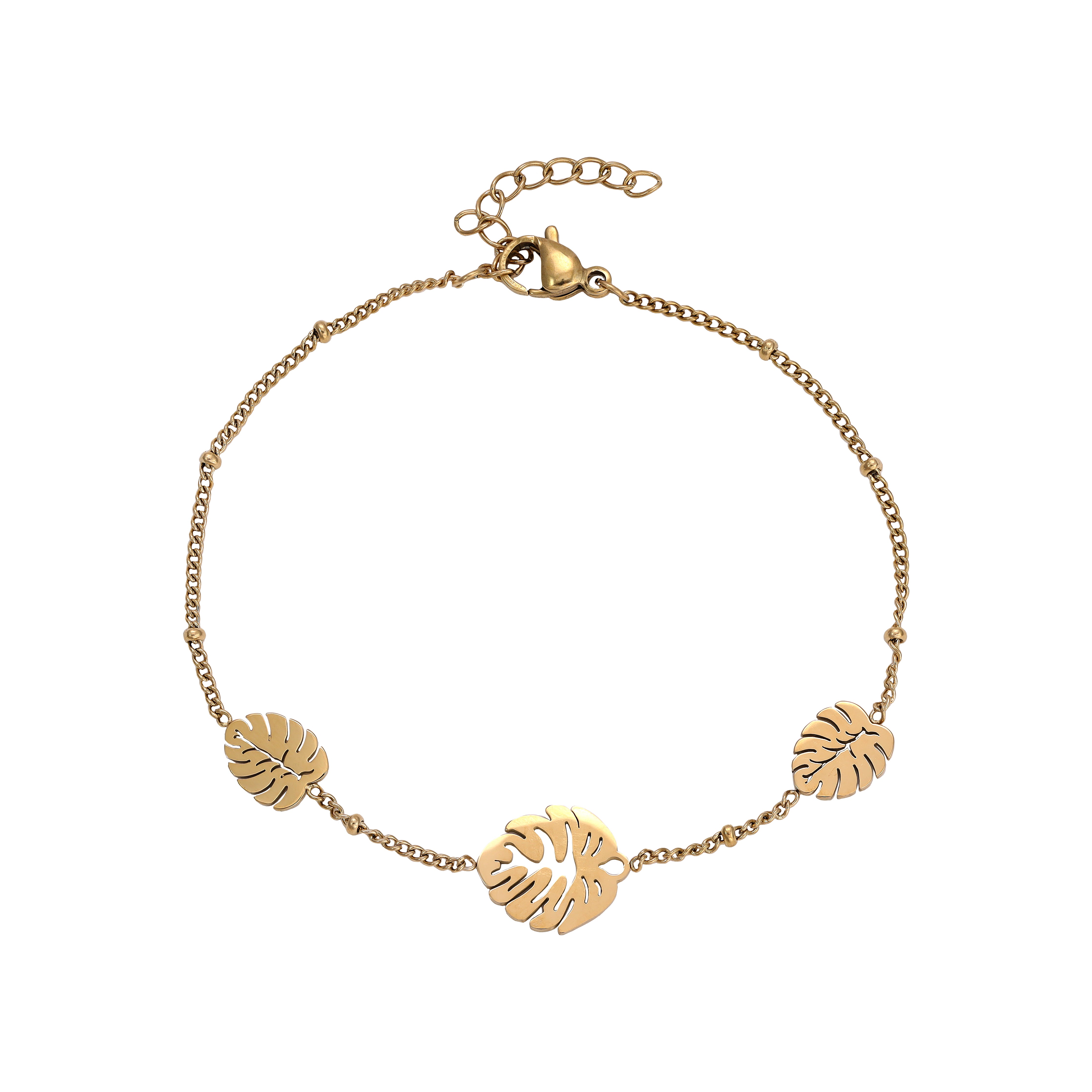 Women's curb chain bracelet with leaf motif made of stainless steel 18K gold-plated 