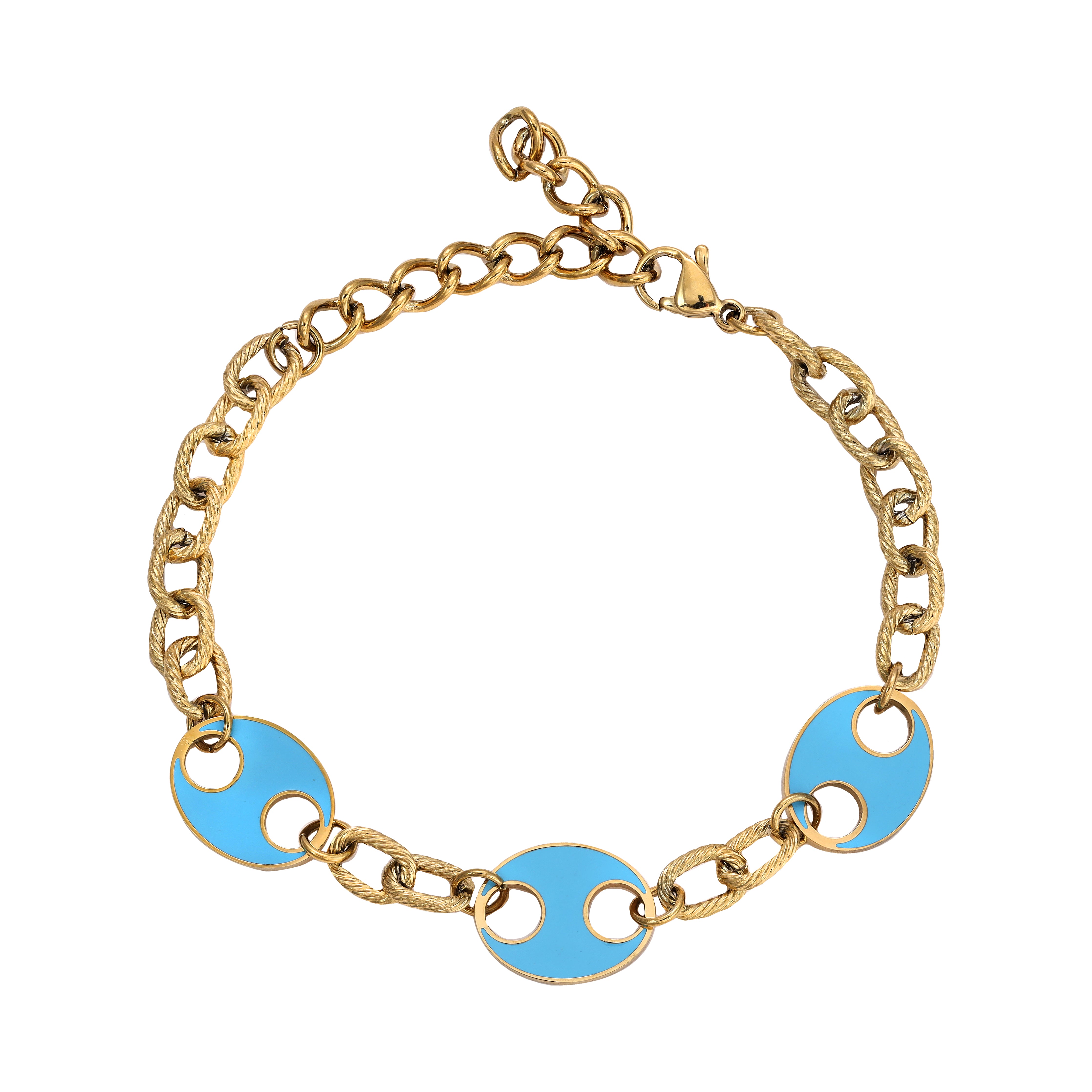 Ladies anchor chain bracelet made of stainless steel 14K gold plated 