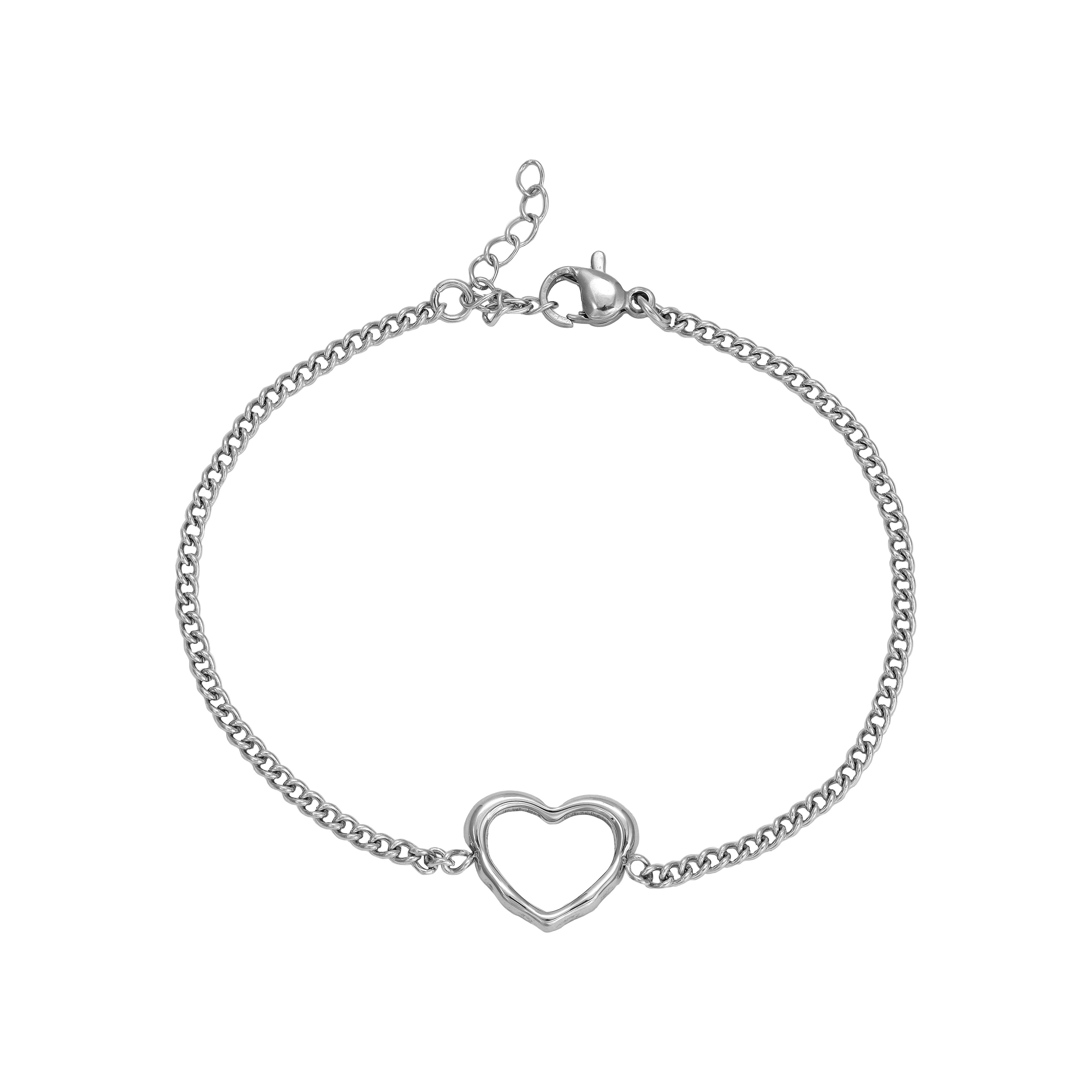 Ladies curb chain bracelet with heart symbol made of stainless steel 