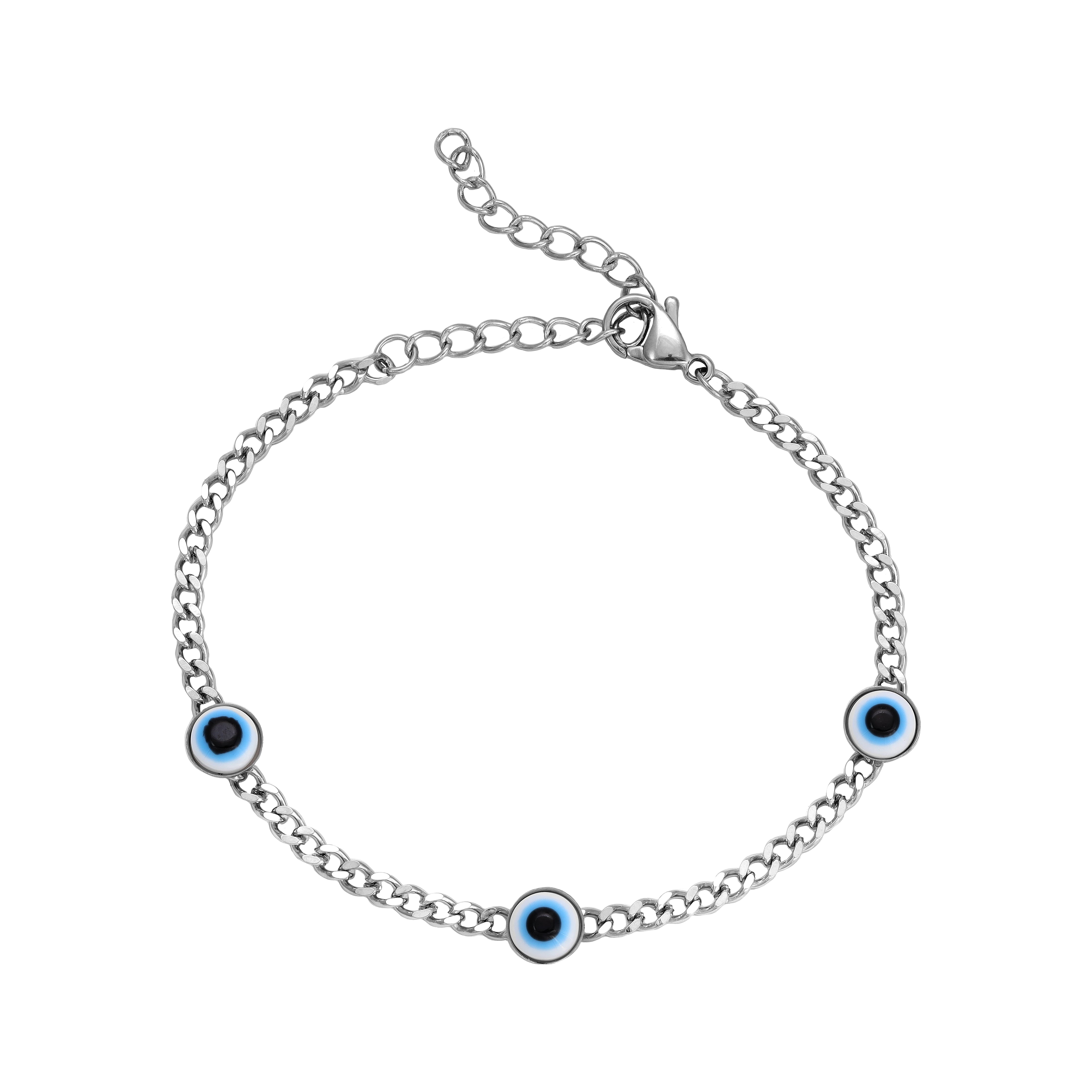 Damen Panzerkette Armband mit Evil Eye aus Edelstahl