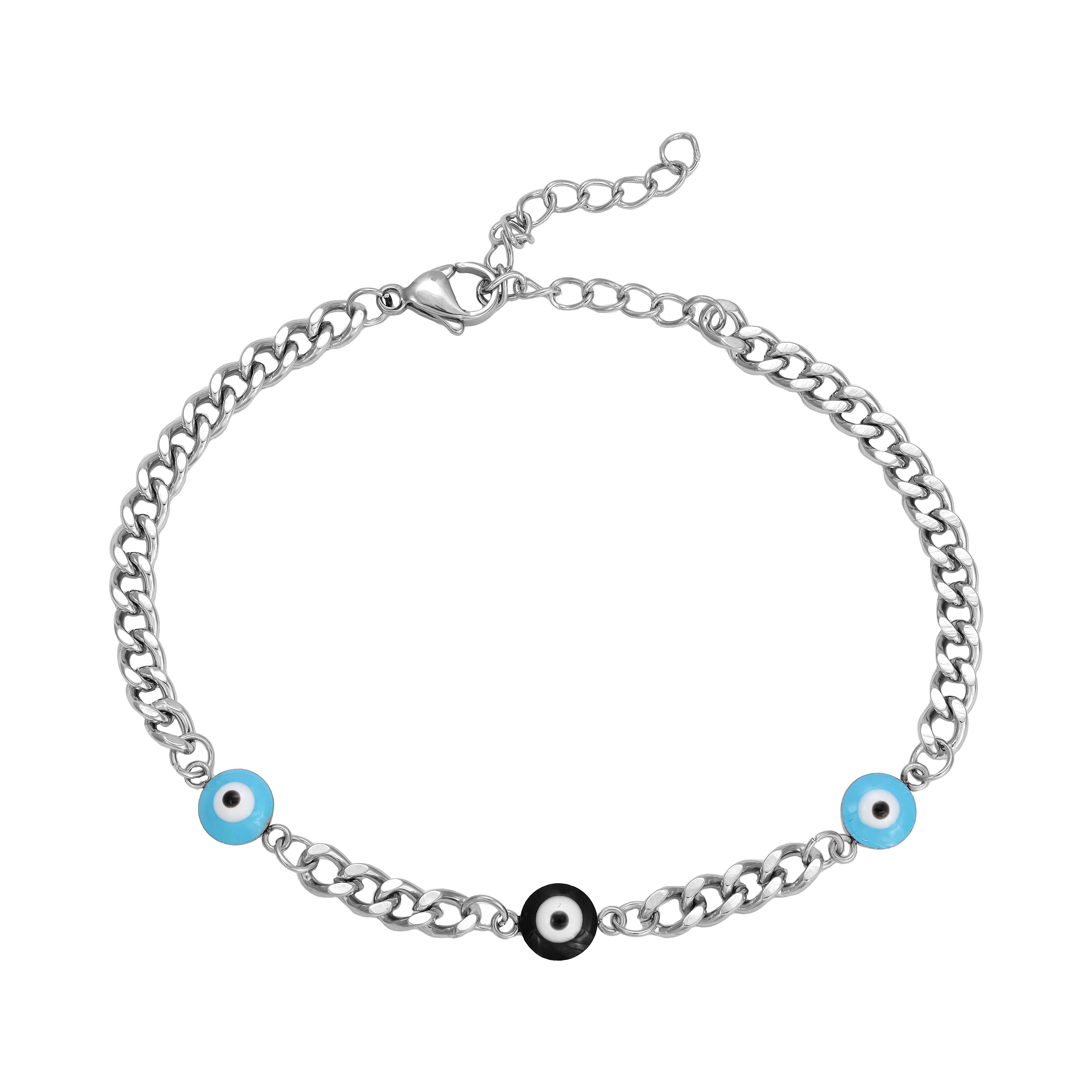 Damen Panzerkette Armband mit Evil Eye aus Edelstahl