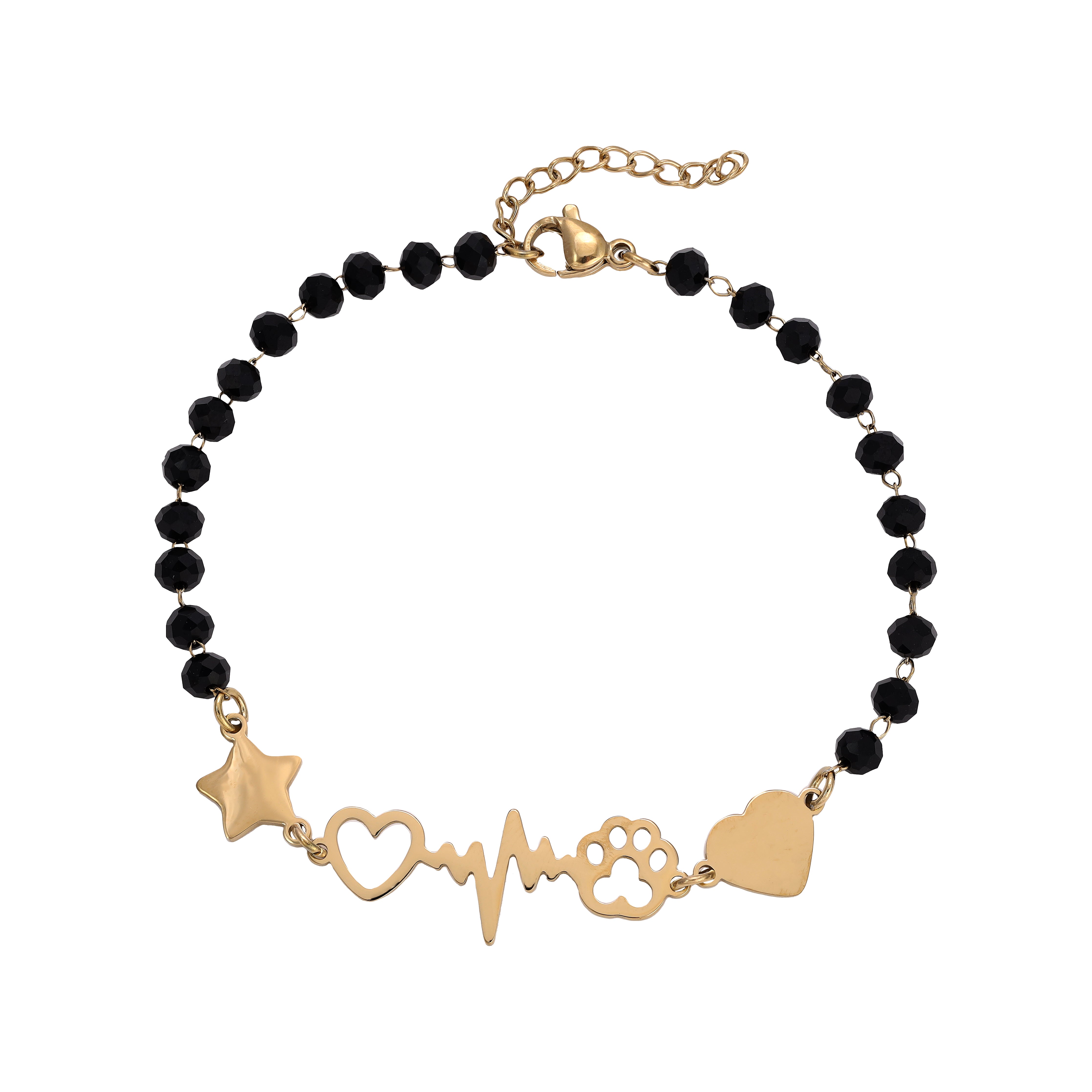 Ladies pearl bracelet with heartbeat motif made of stainless steel 18K gold plated 