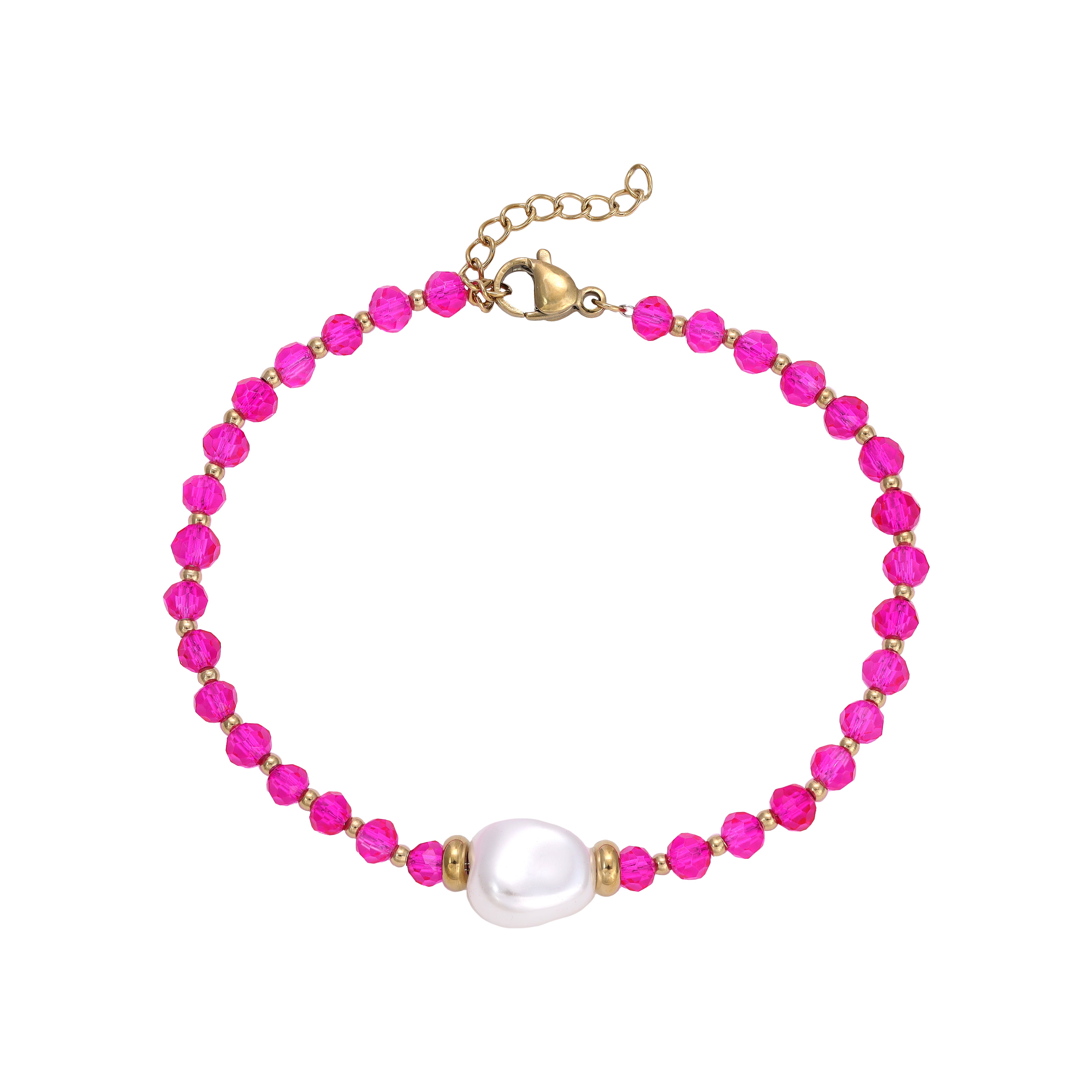 Ladies pink pearl bracelet with mother of pearl made of stainless steel 14K gold plated 