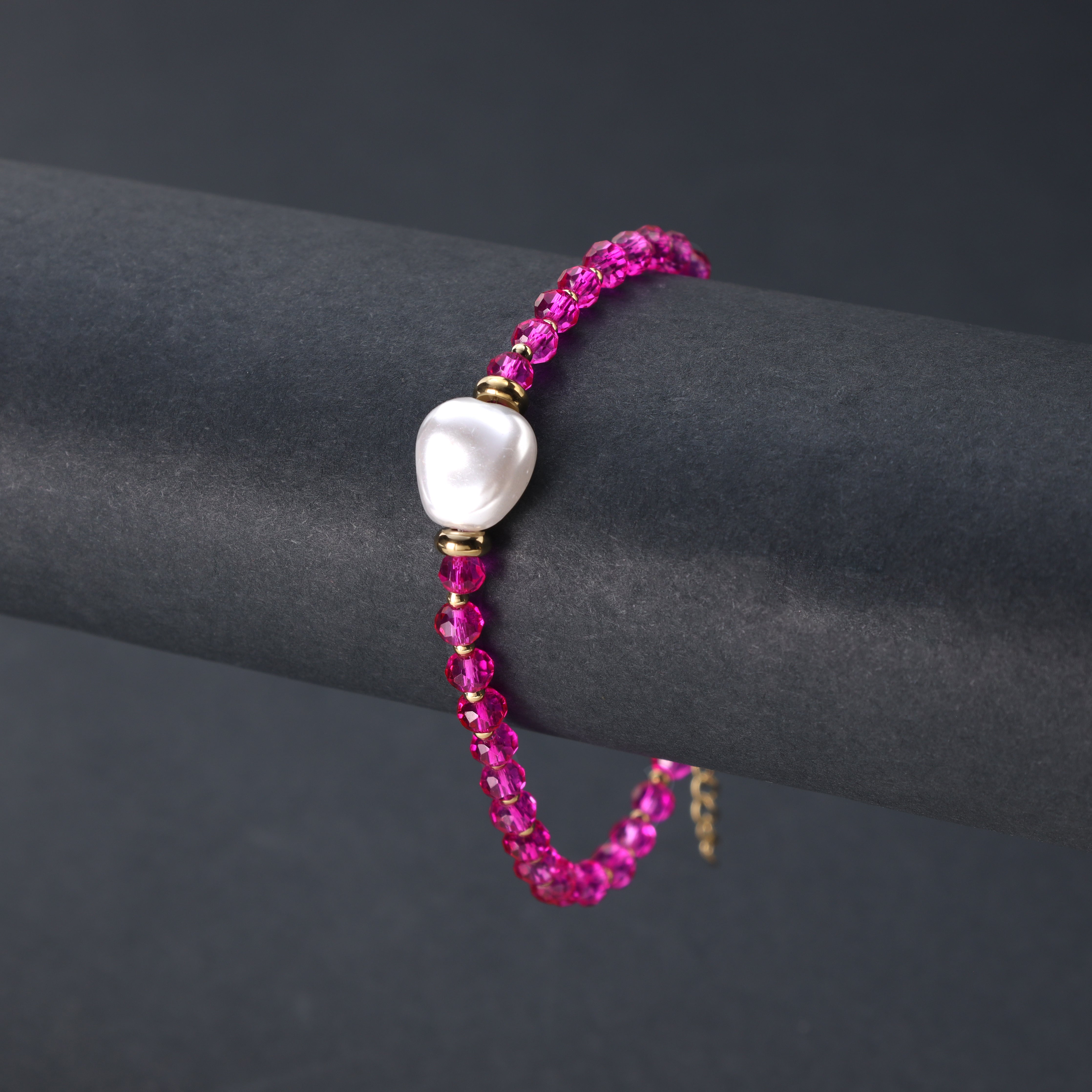 Ladies pink pearl bracelet with mother of pearl made of stainless steel 14K gold plated 