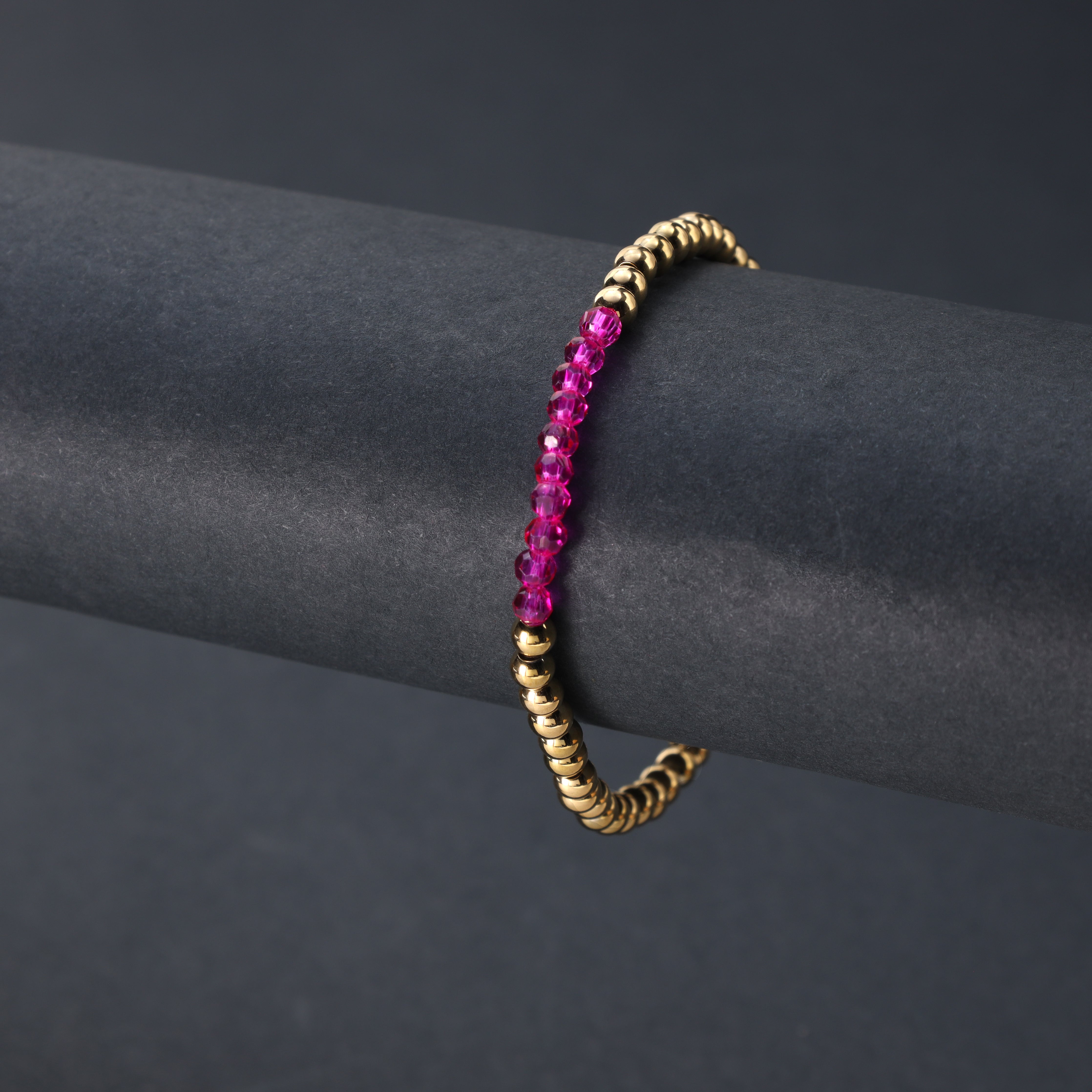 Ladies Pink &amp; Gold Beads Bracelet made of stainless steel 14K gold plated 