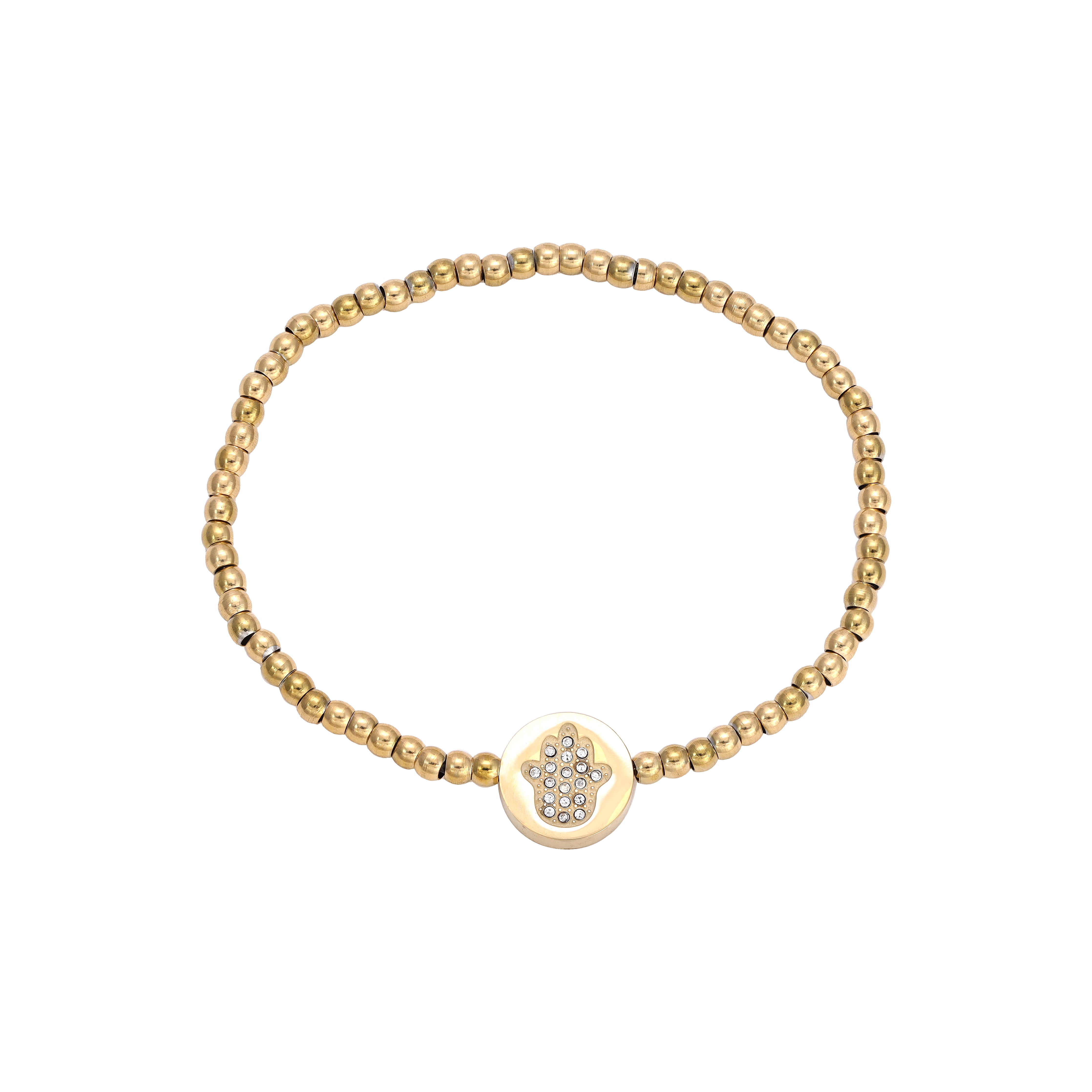 Ladies Gold Beads Bracelet with Hand of Fatima Motif made of stainless steel 14K gold plated 