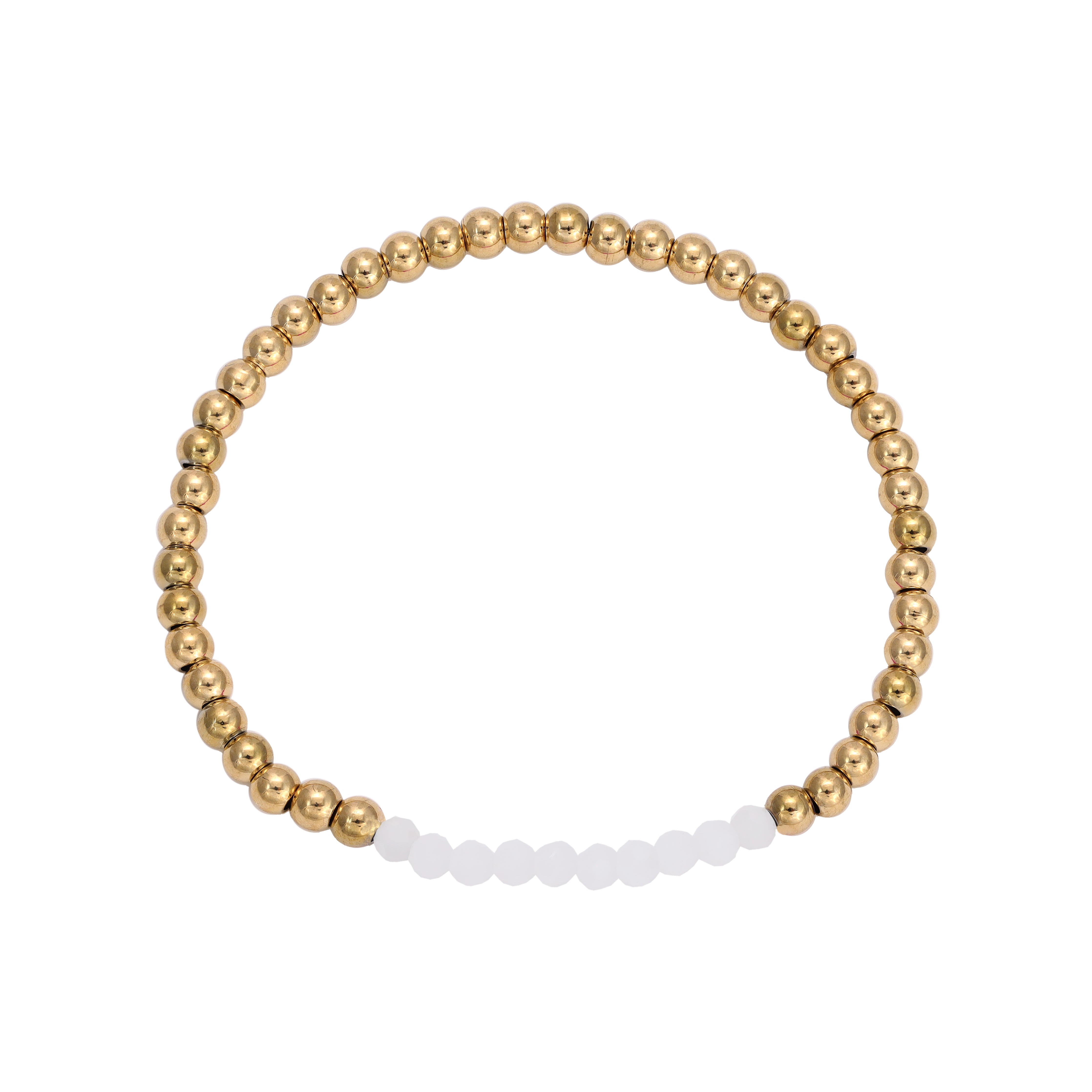 Ladies Gold &amp; White Beads Bracelet Made of Stainless Steel 