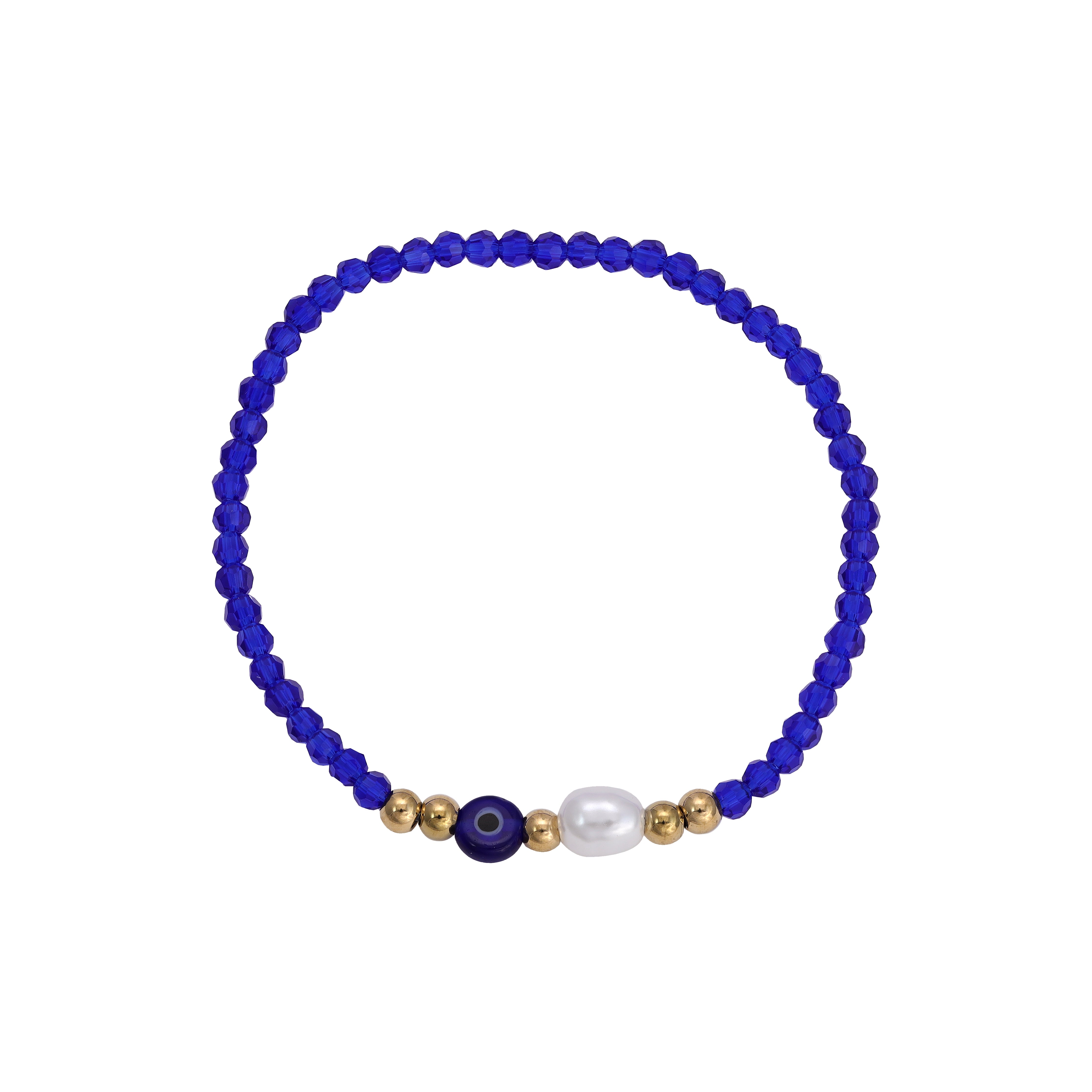 Damen Beads Armband blau mit Evil Eye Motiv Perlmutt aus Edelstahl