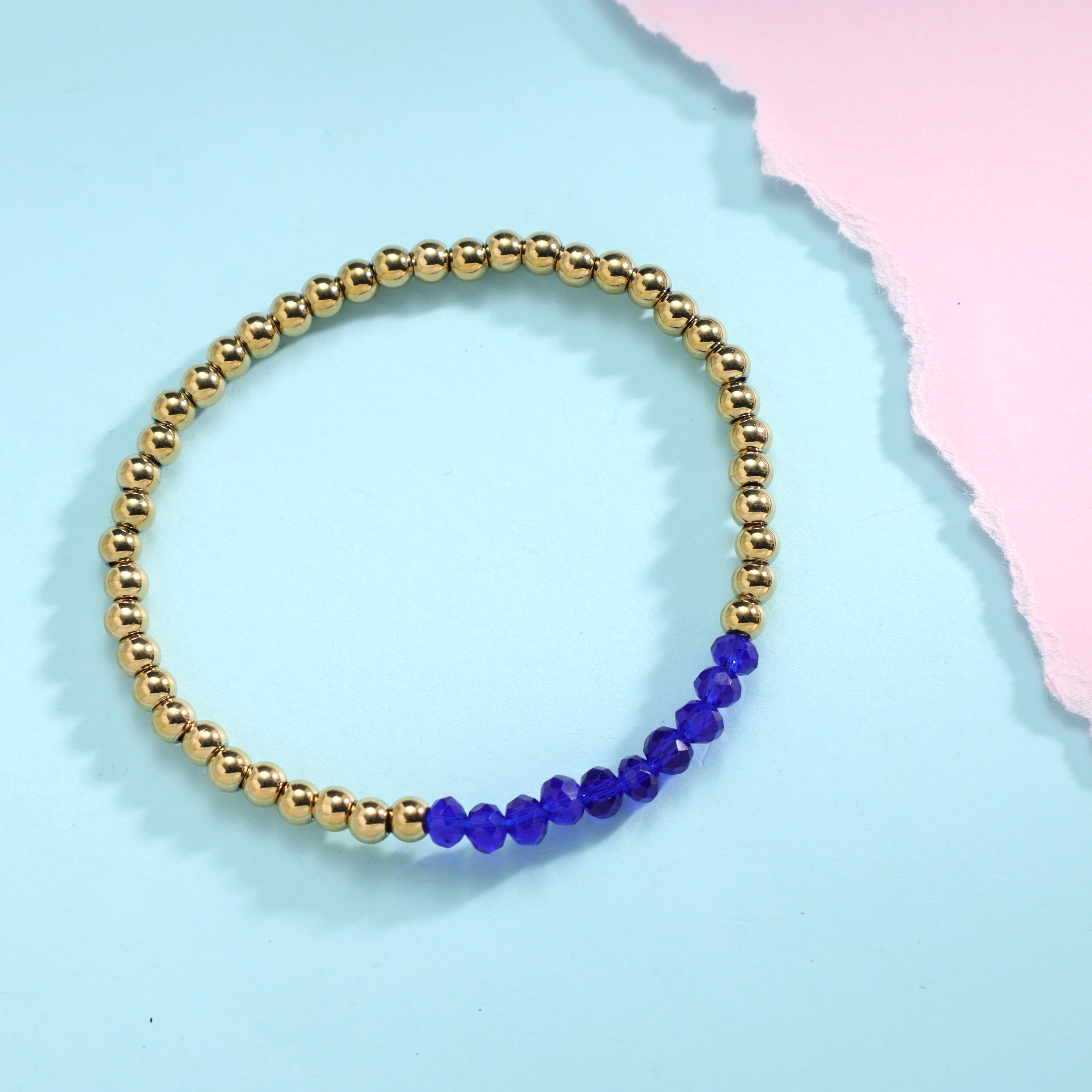 Women's Gold &amp; Blue Beads Bracelet 