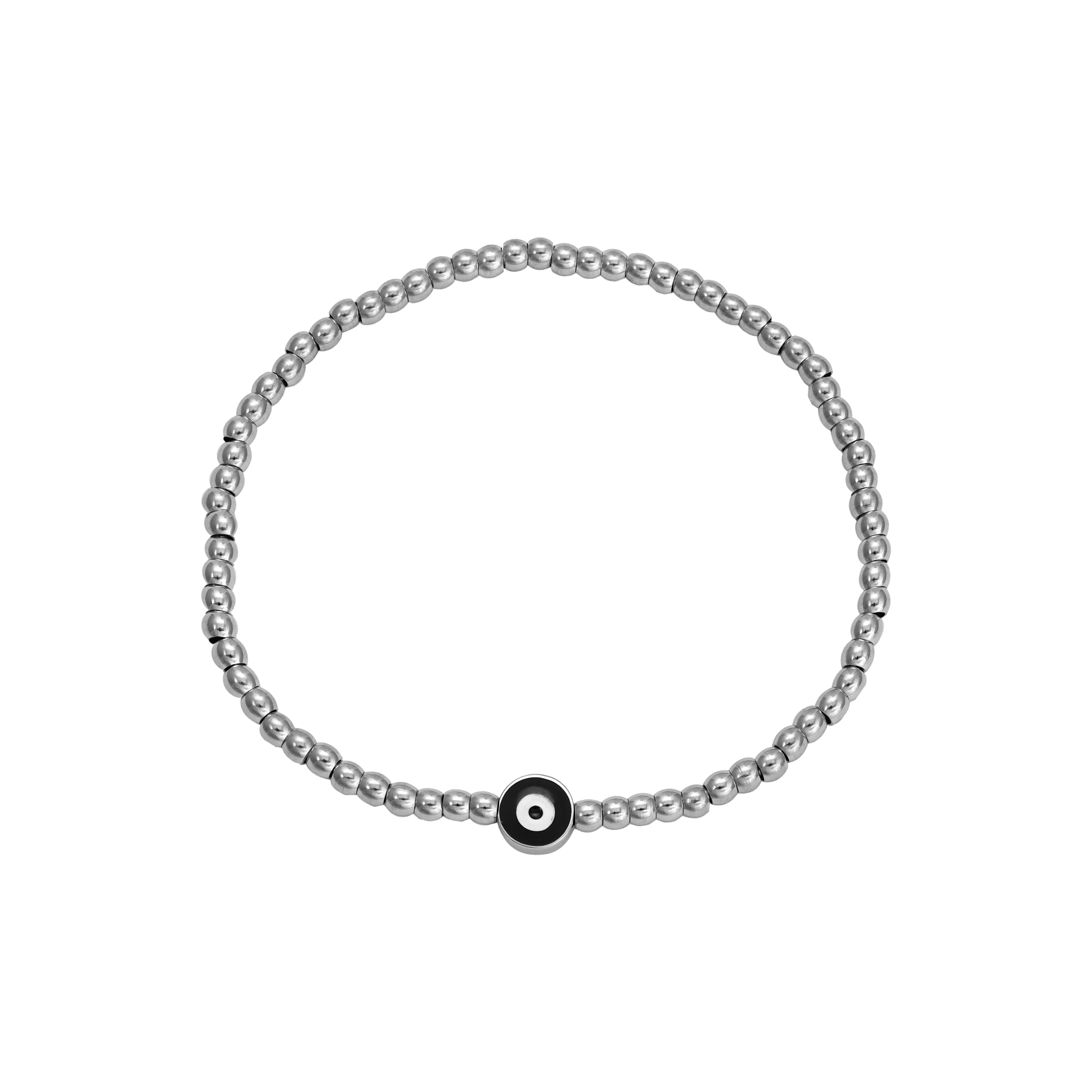 Damen Silber Beads Armband mit Evil Eye aus Edelstahl