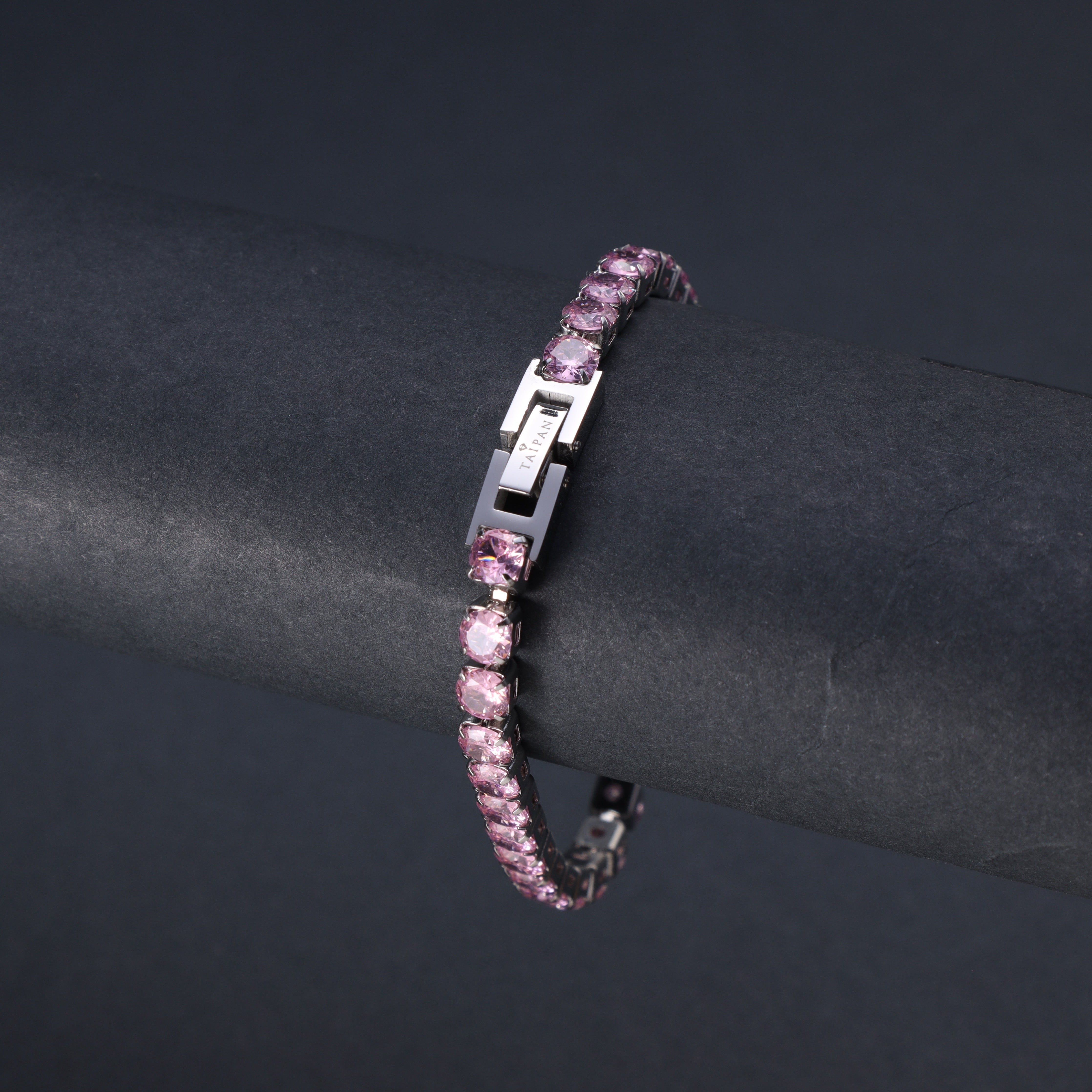 Ladies Tennis Chain Bracelet Pink 5mm wide made of stainless steel VVS 