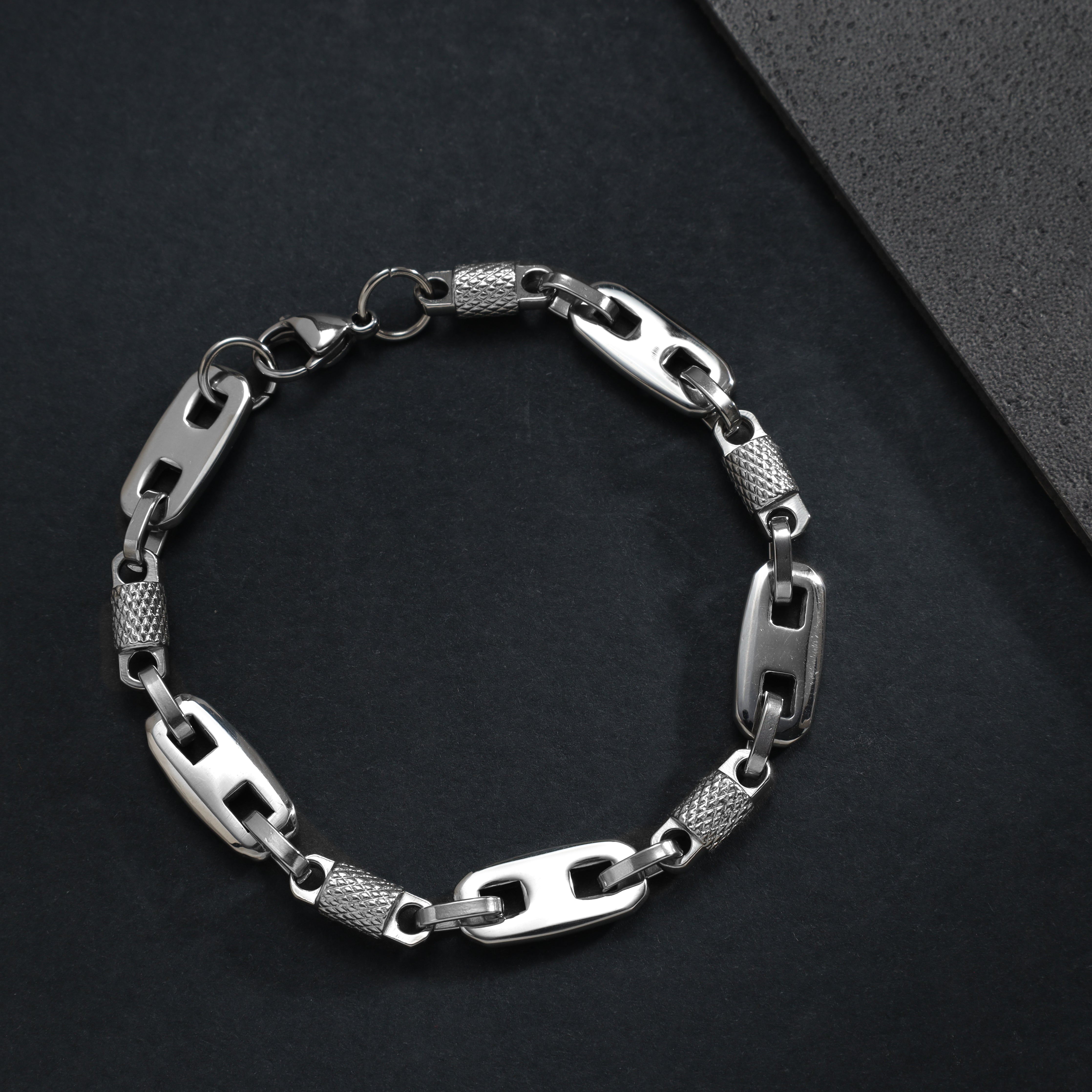 Plate chain + MonteCarlo bracelet 9.5mm wide 23cm made of stainless steel 