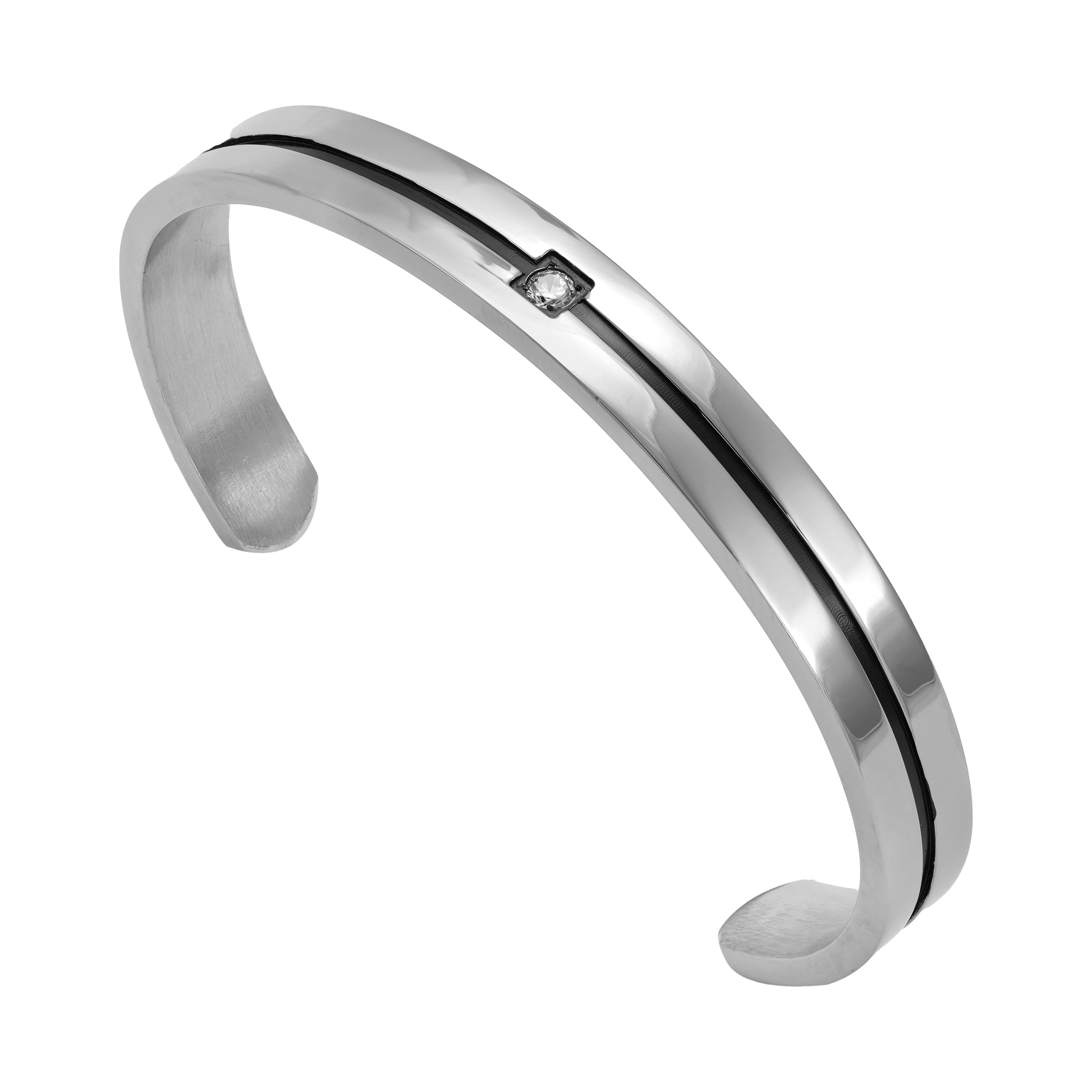 Bangle bracelet with zirconia stone and black enamel 8mm wide made of stainless steel 