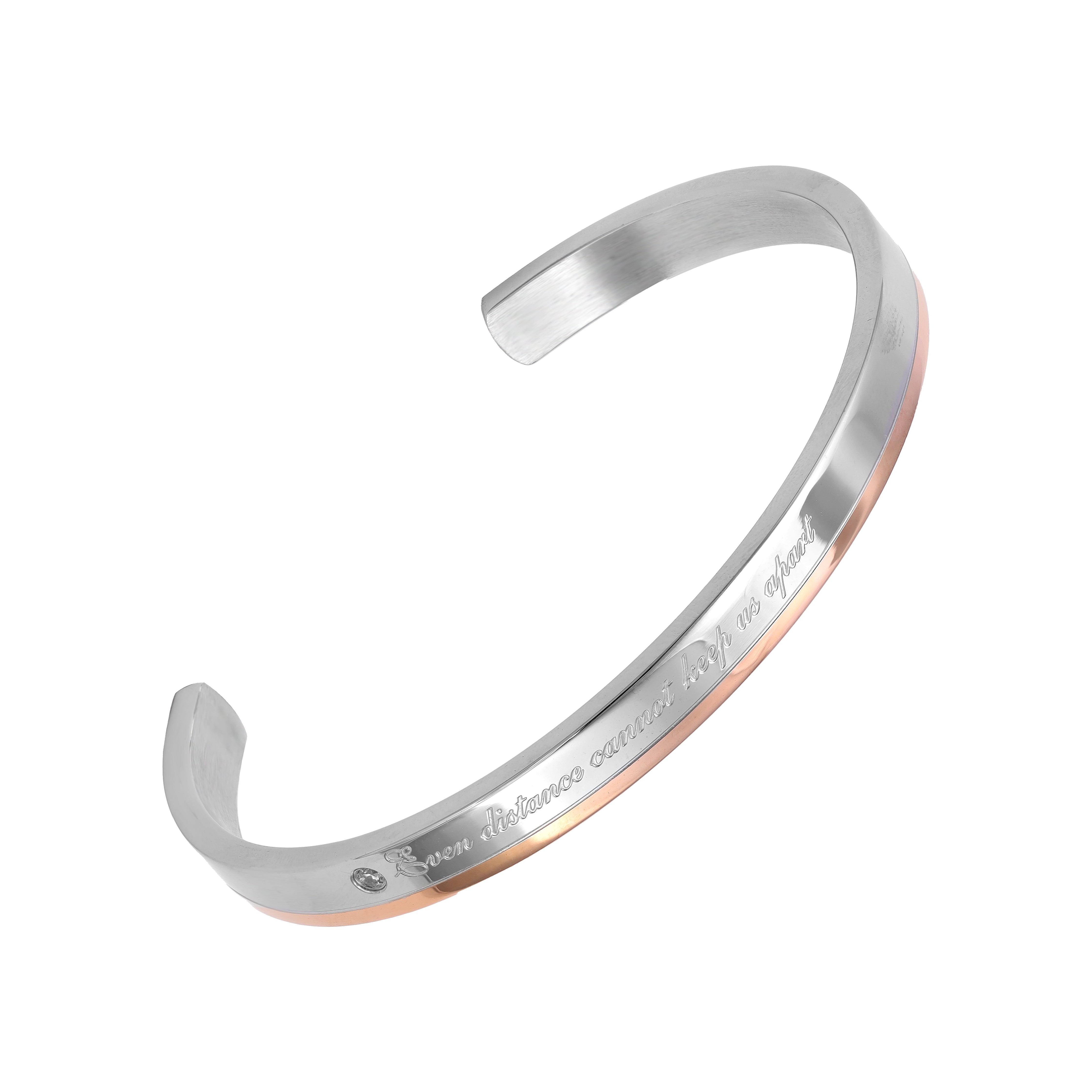 Bangle bracelet 6mm wide zirconia stone lettering made of stainless steel 