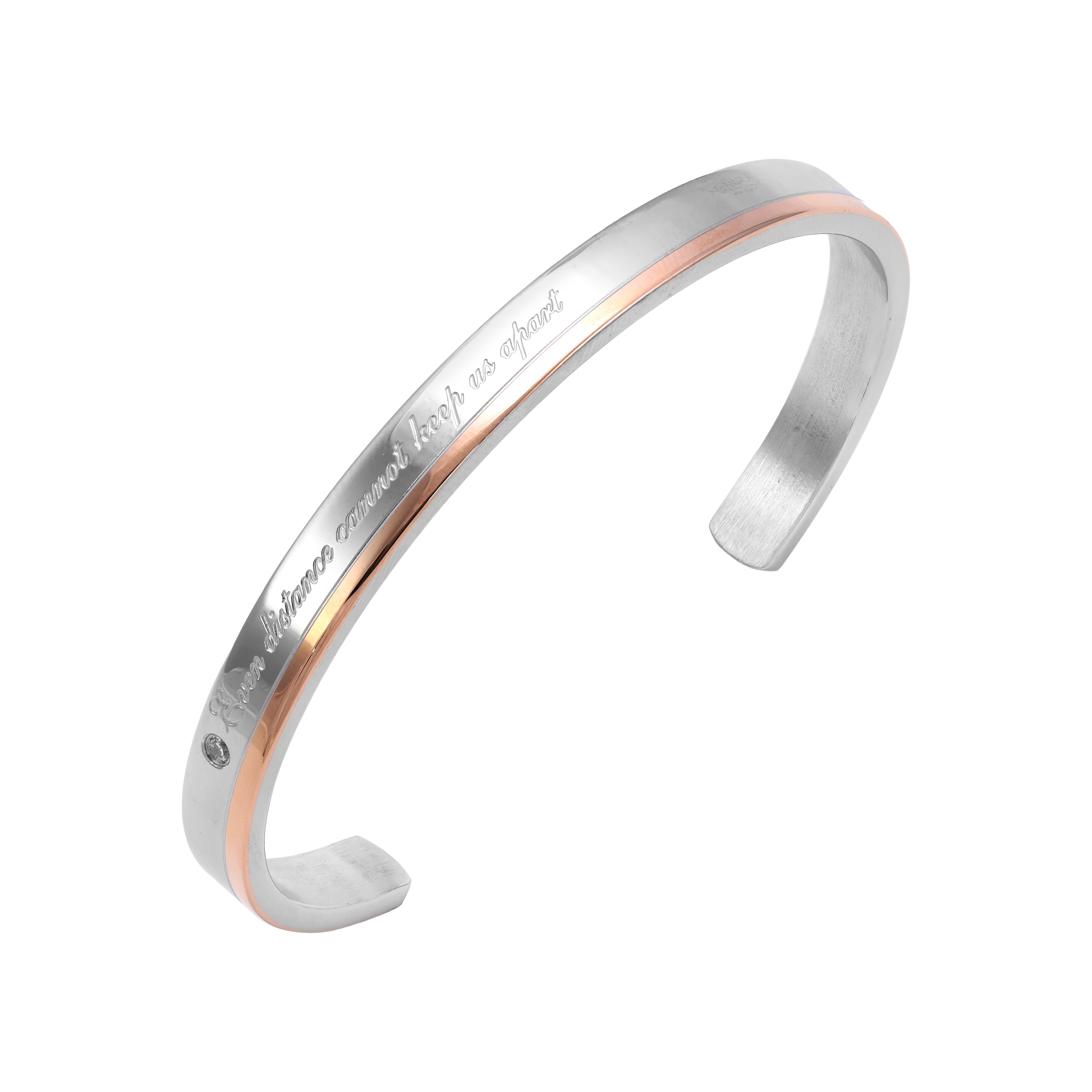 Bangle bracelet 6mm wide zirconia stone lettering made of stainless steel 