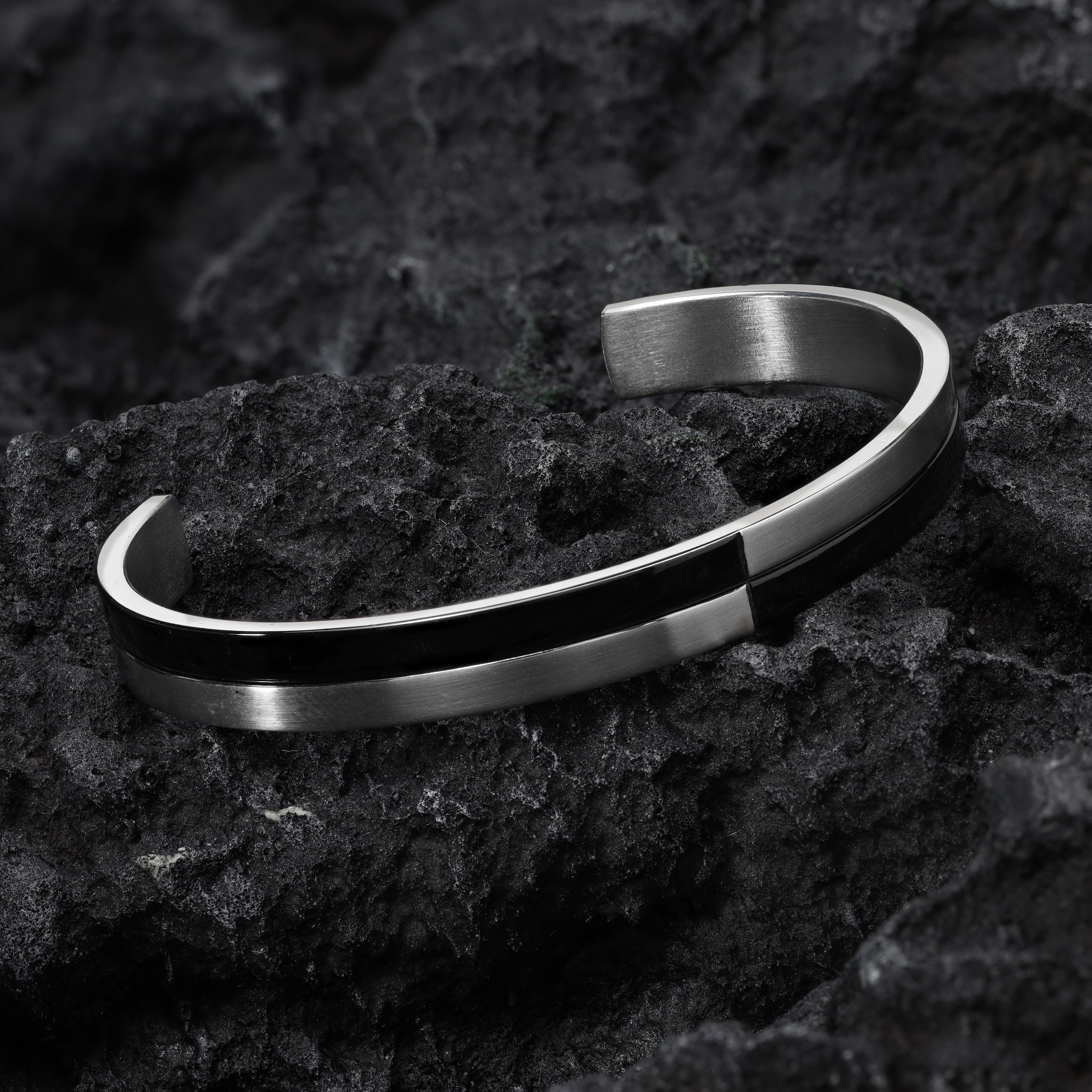 8mm bangle bracelet black / steel colored made of stainless steel 