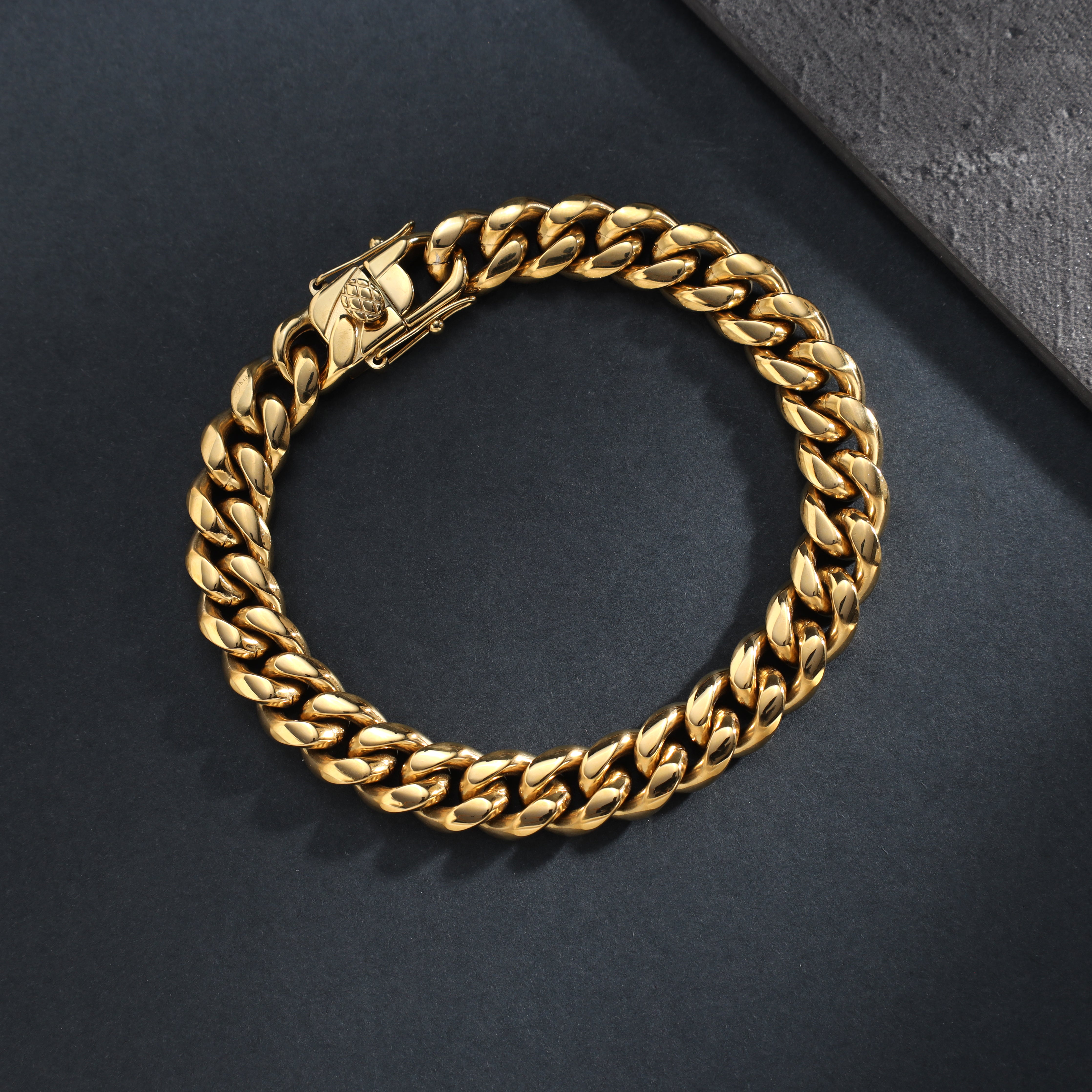 10mm Miami Cuban link Armband 21cm aus Edelstahl 18K vergoldet