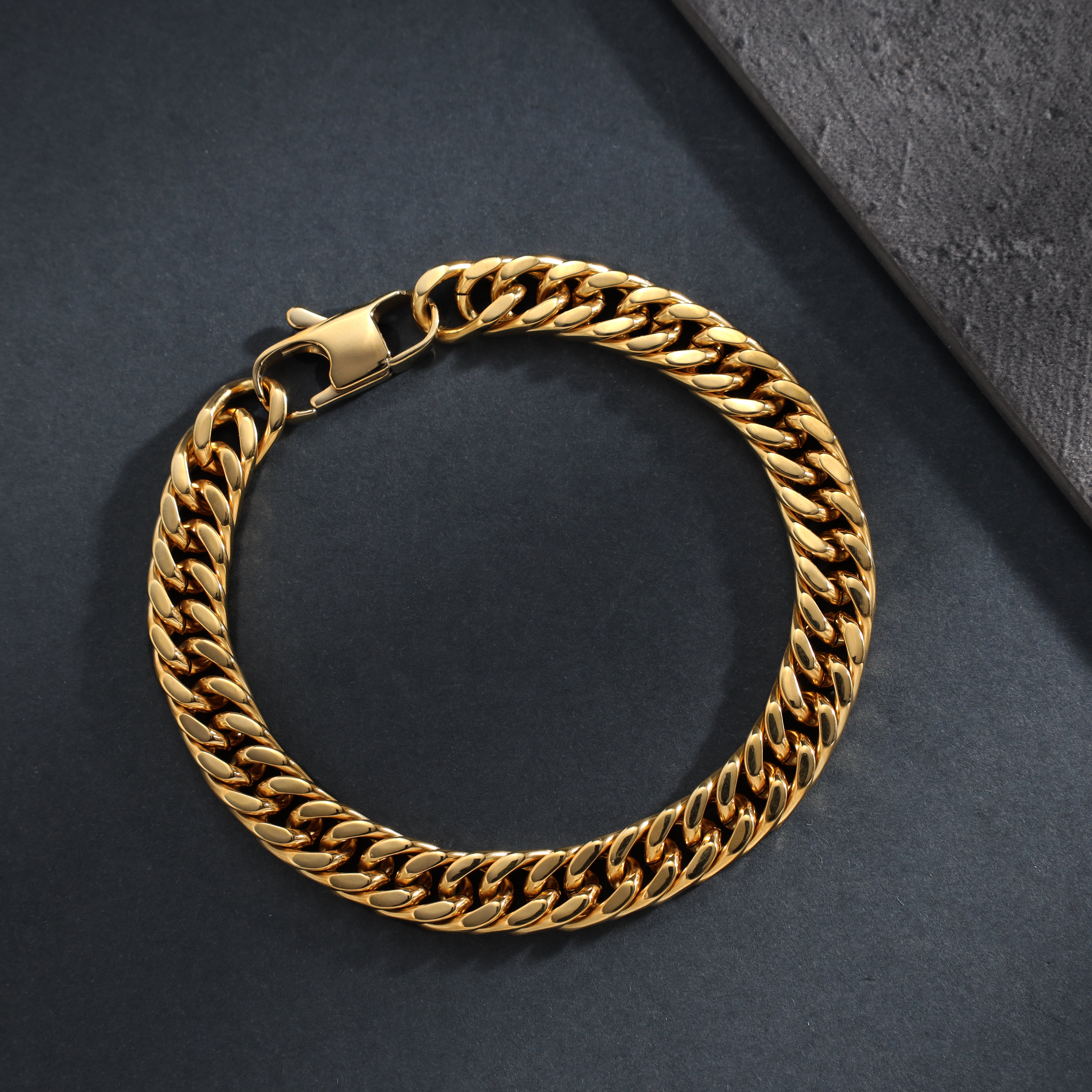 8mm double curb chain bracelet 21cm made of stainless steel 18K gold plated 