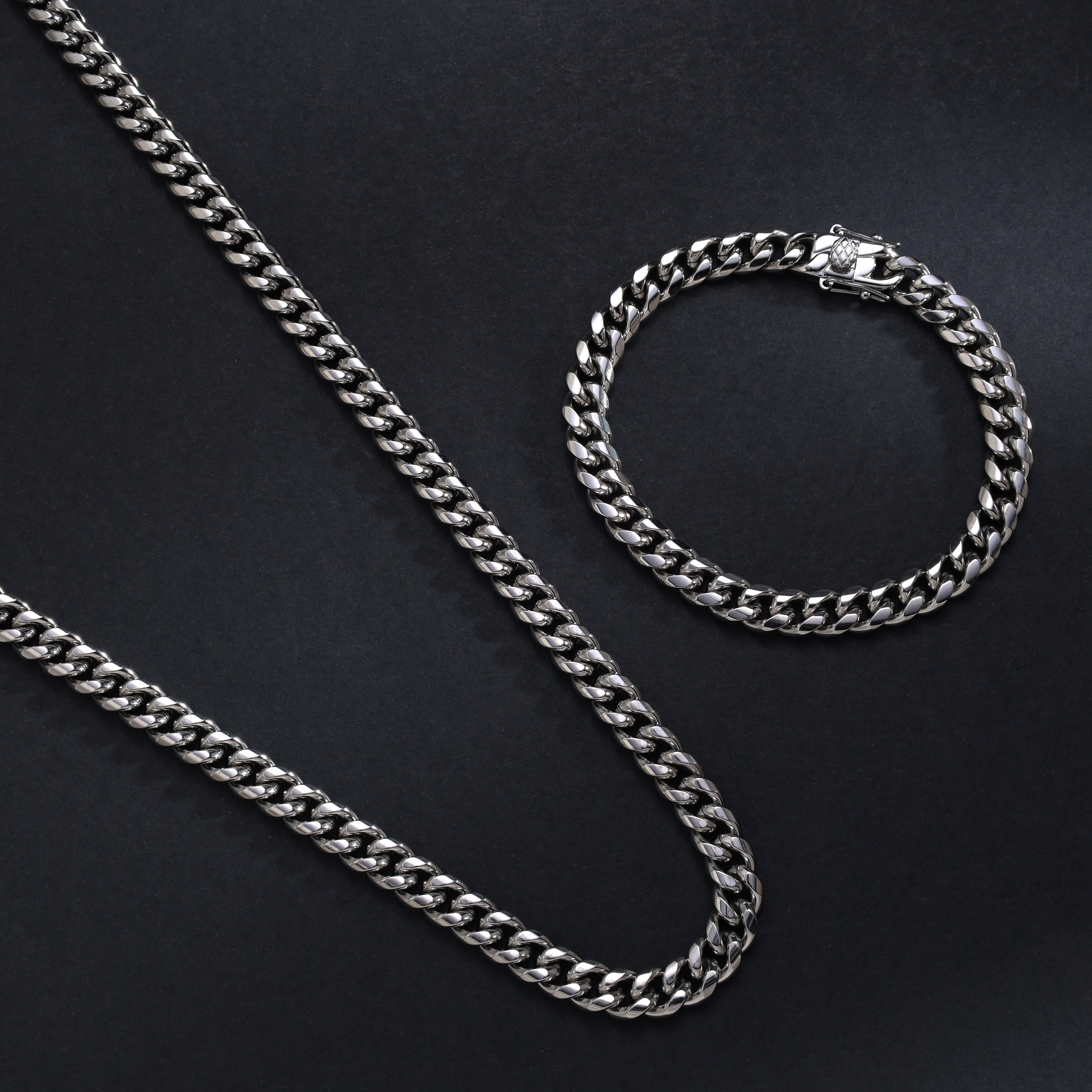 Set - Necklace + Bracelet 8mm Miami Cuban Link Curb Chain made of stainless steel