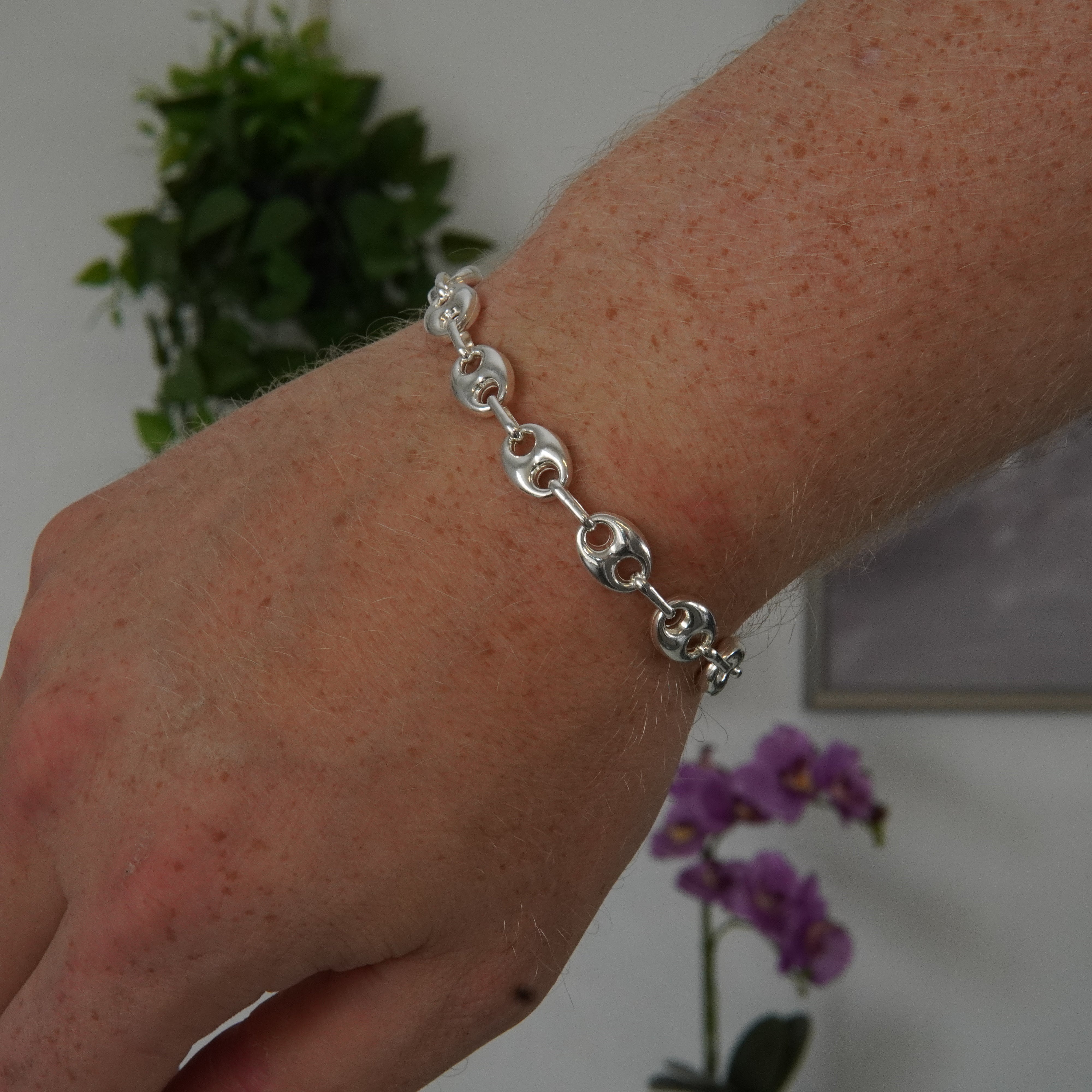 Bohnenkette Armband 9mm / 21cm Einzelstück 925 Silber