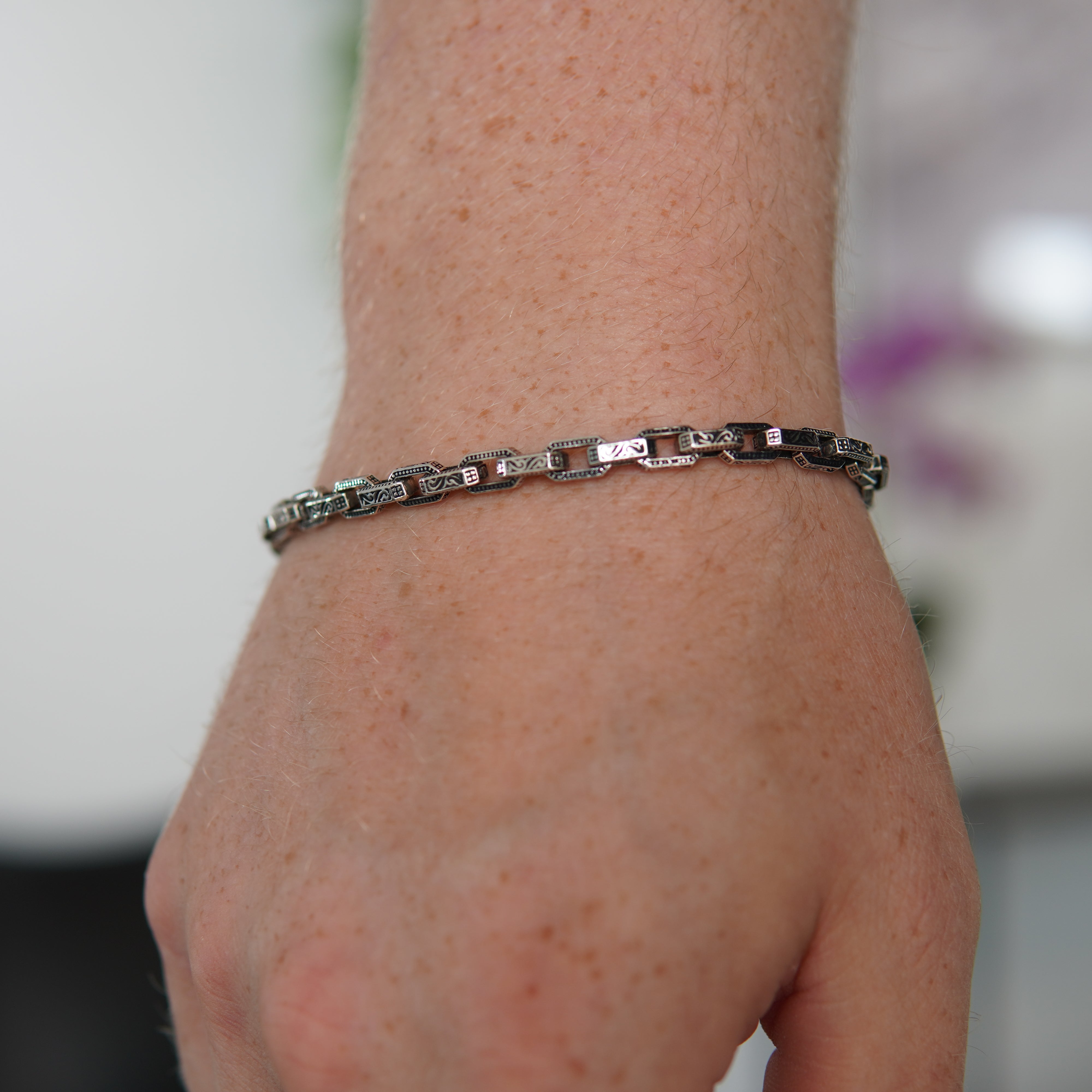 Ankerkette Armband Oxidiert 5mm / 22cm Einzelstück 925 Silber