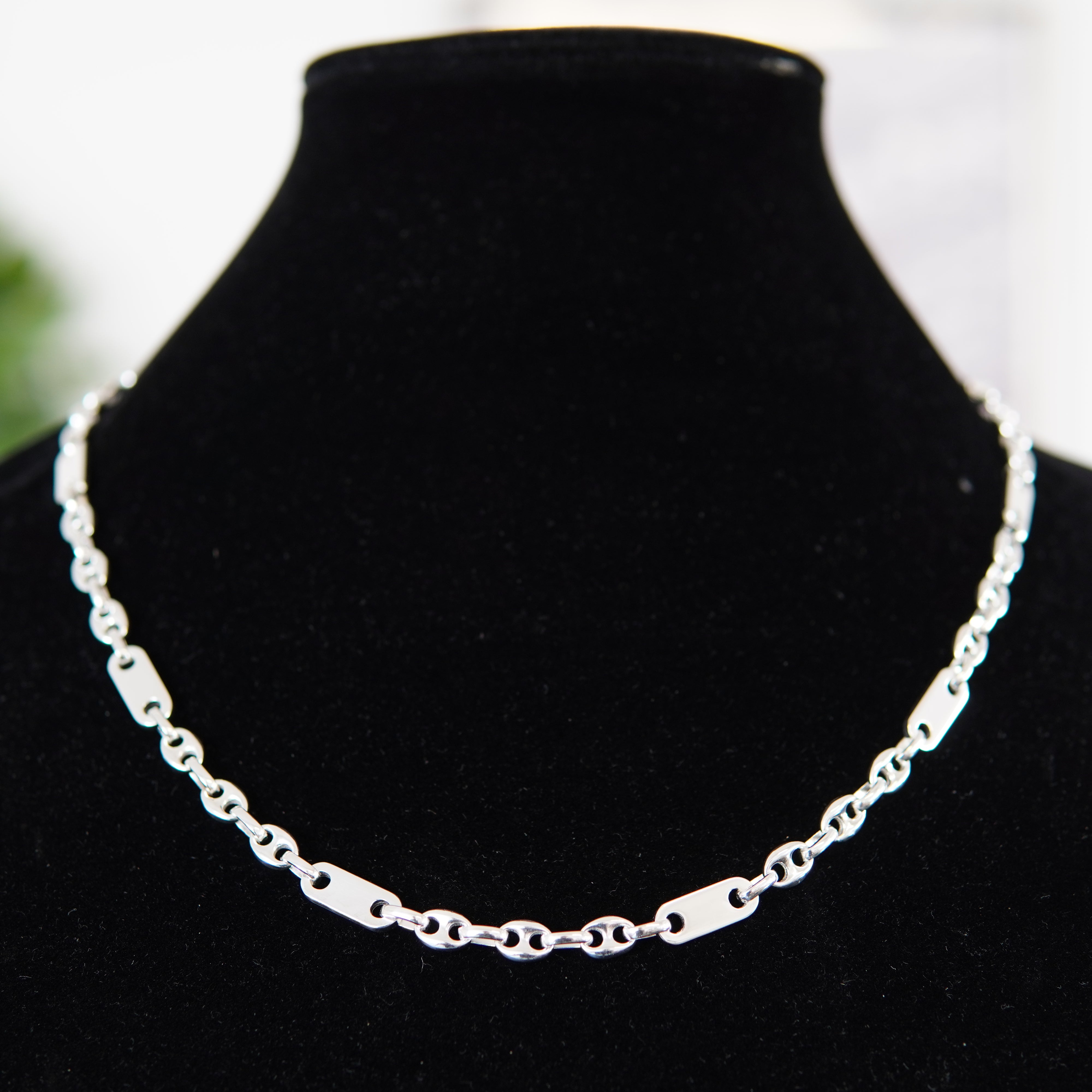 Plattenkette Bohnenkette 6mm / 60cm Einzelstück 925 Silber