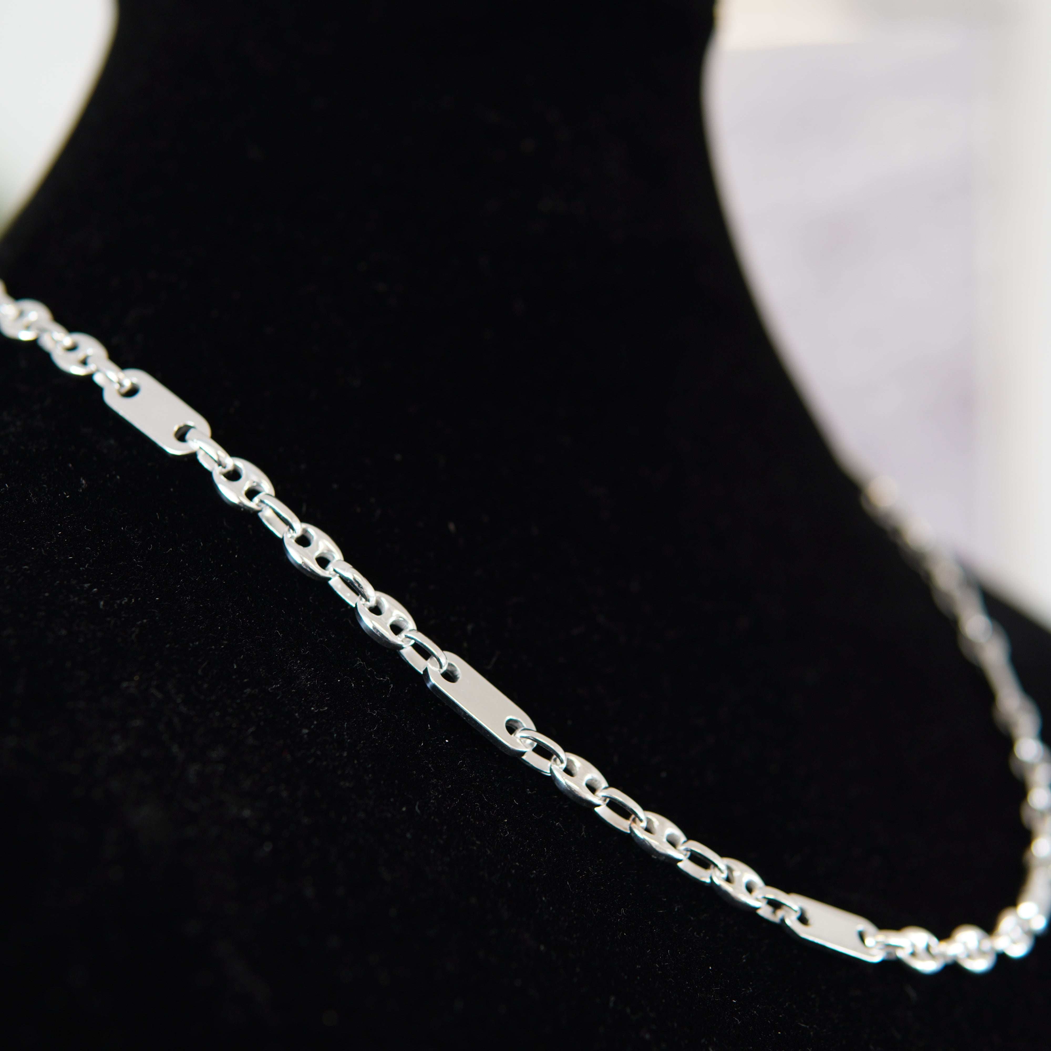 Plattenkette Bohnenkette 6mm / 60cm Einzelstück 925 Silber