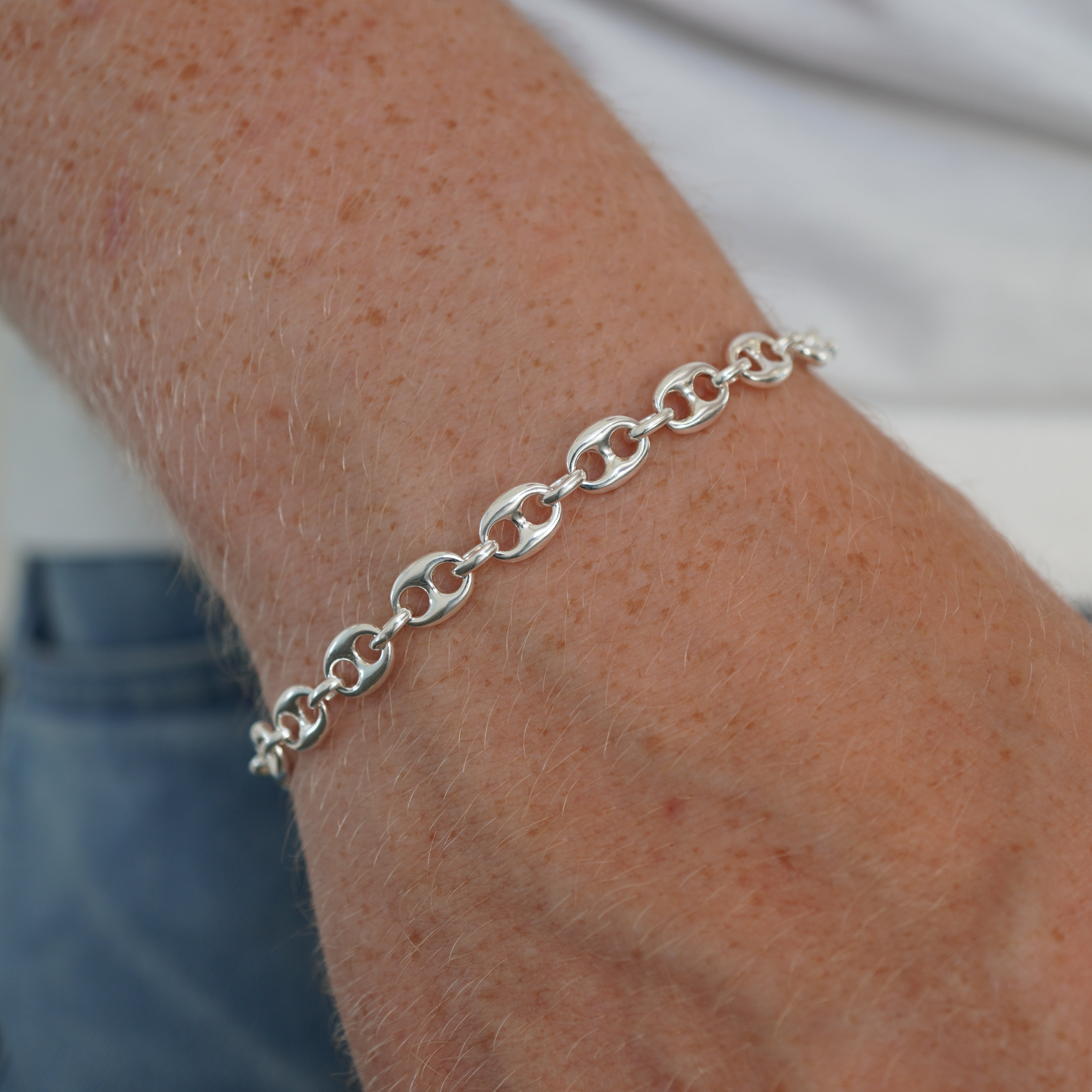 Bohnenkette Armband 6,5mm / 21cm Einzelstück 925 Silber