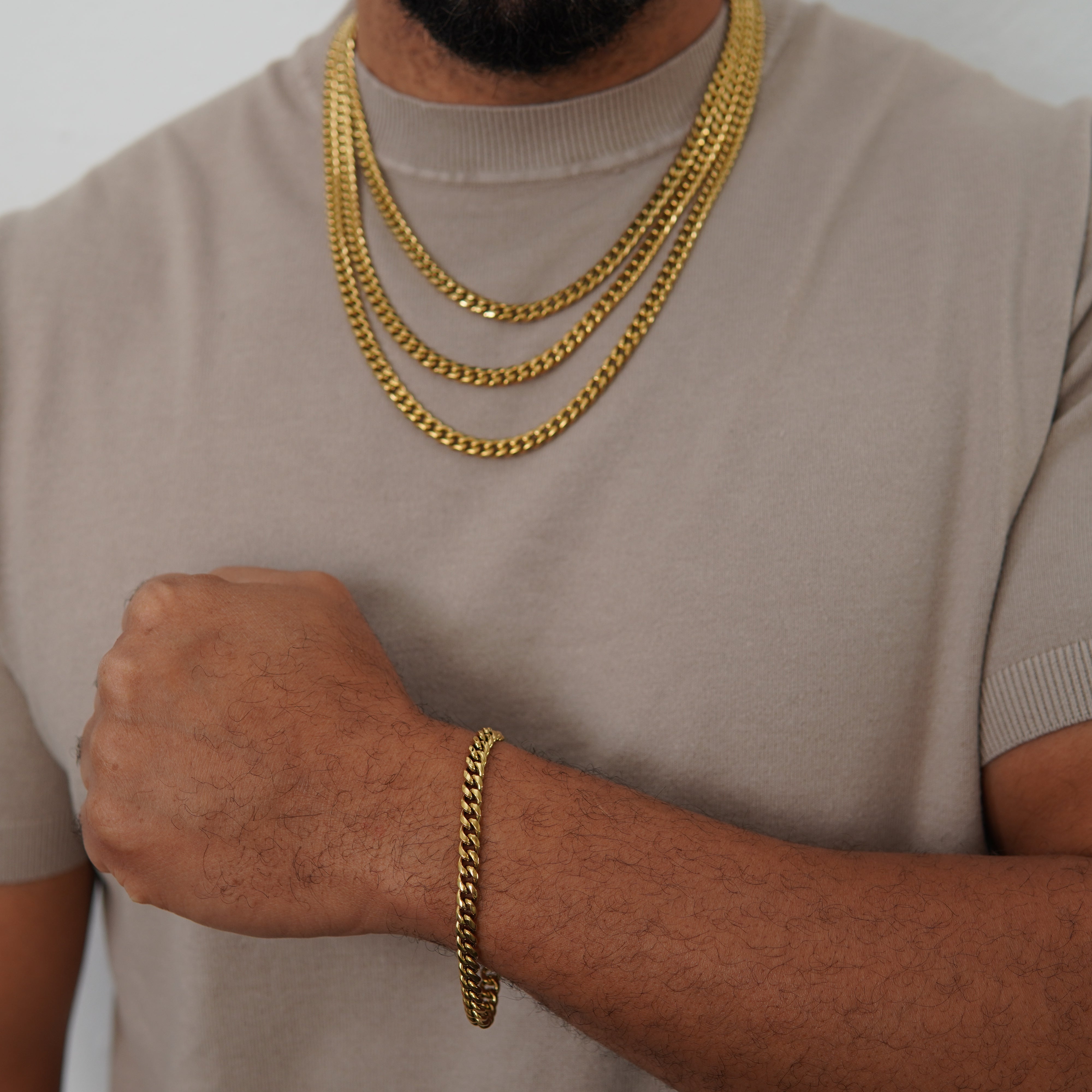 Set - Kette + Armband vergoldet 6mm Miami Cuban Link Panzerkette aus Edelstahl