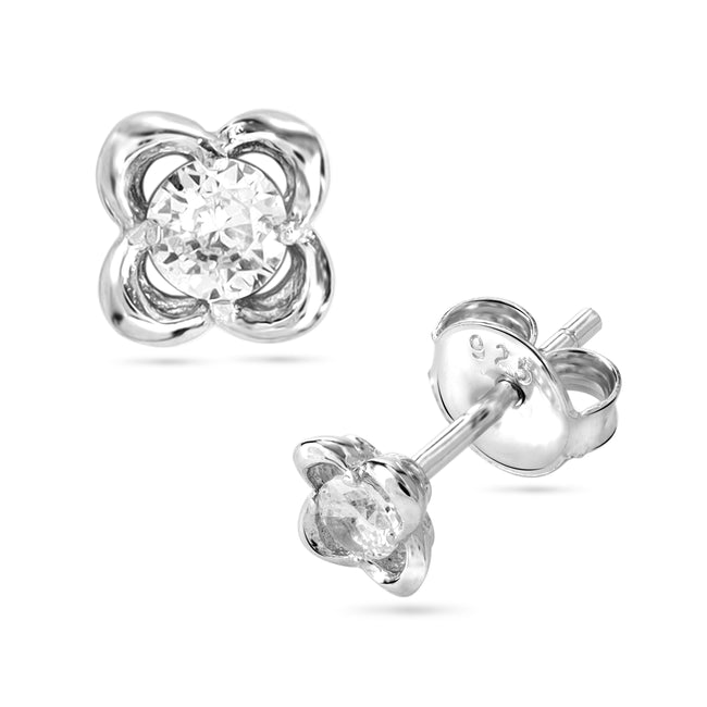 Bild von Damen Zirkonia Ohrstecker Ohrringe Blumen Motiv aus 925 Sterlingsilber