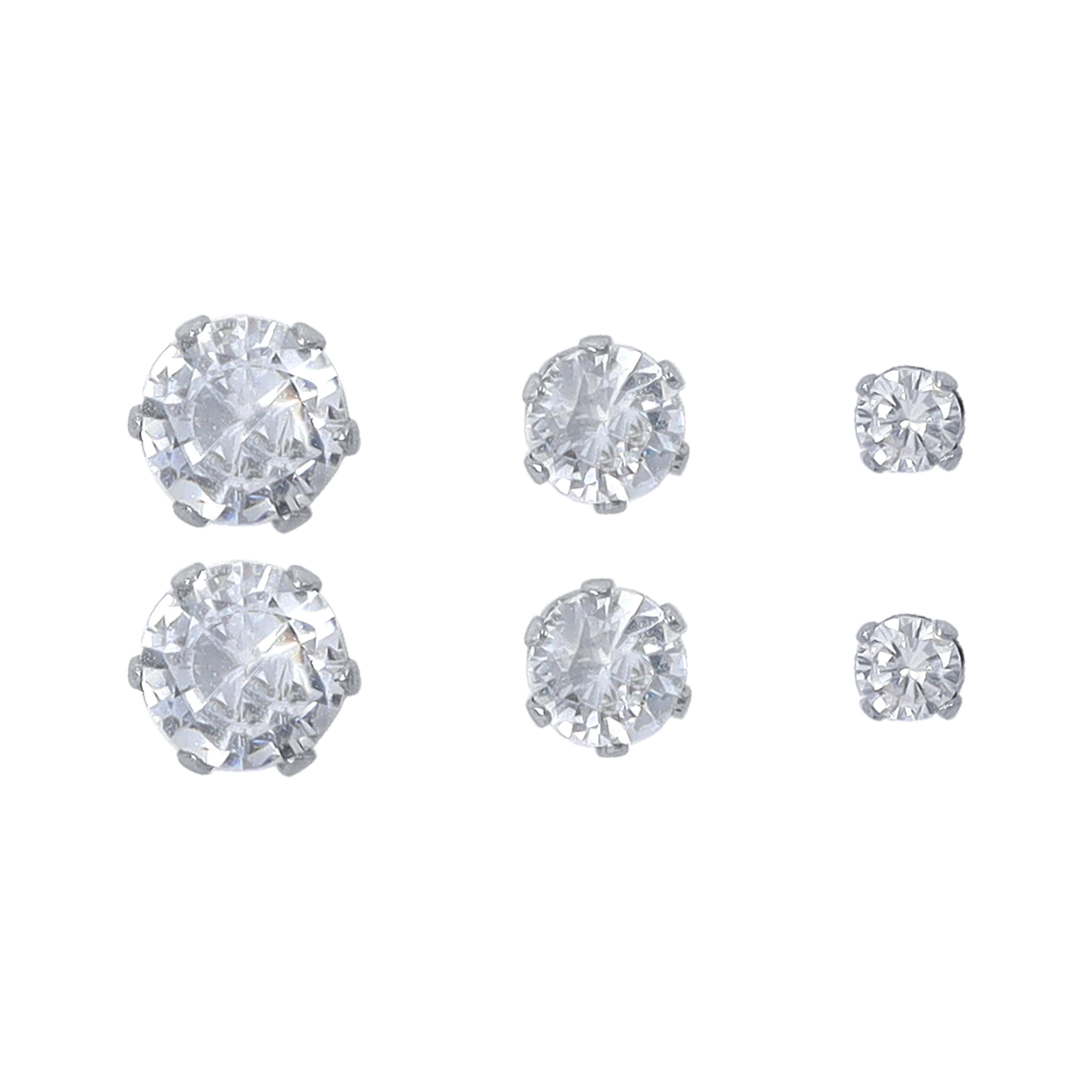 3er Set 2mm 3mm 4mm Damen Diamond rund Ohrringe Ohrstecker aus Edelstahl