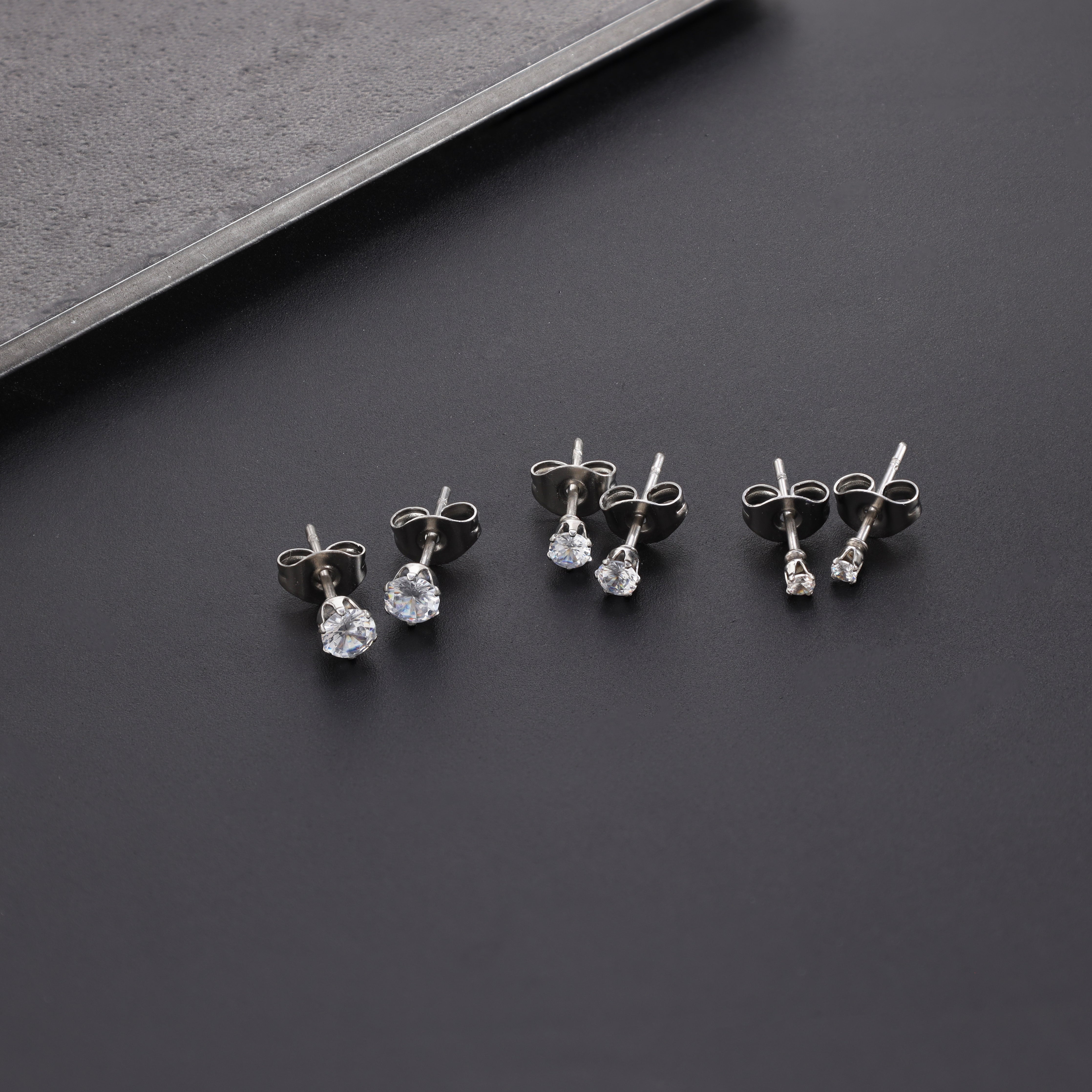 3er Set 2mm 3mm 4mm Damen Diamond rund Ohrringe Ohrstecker aus Edelstahl