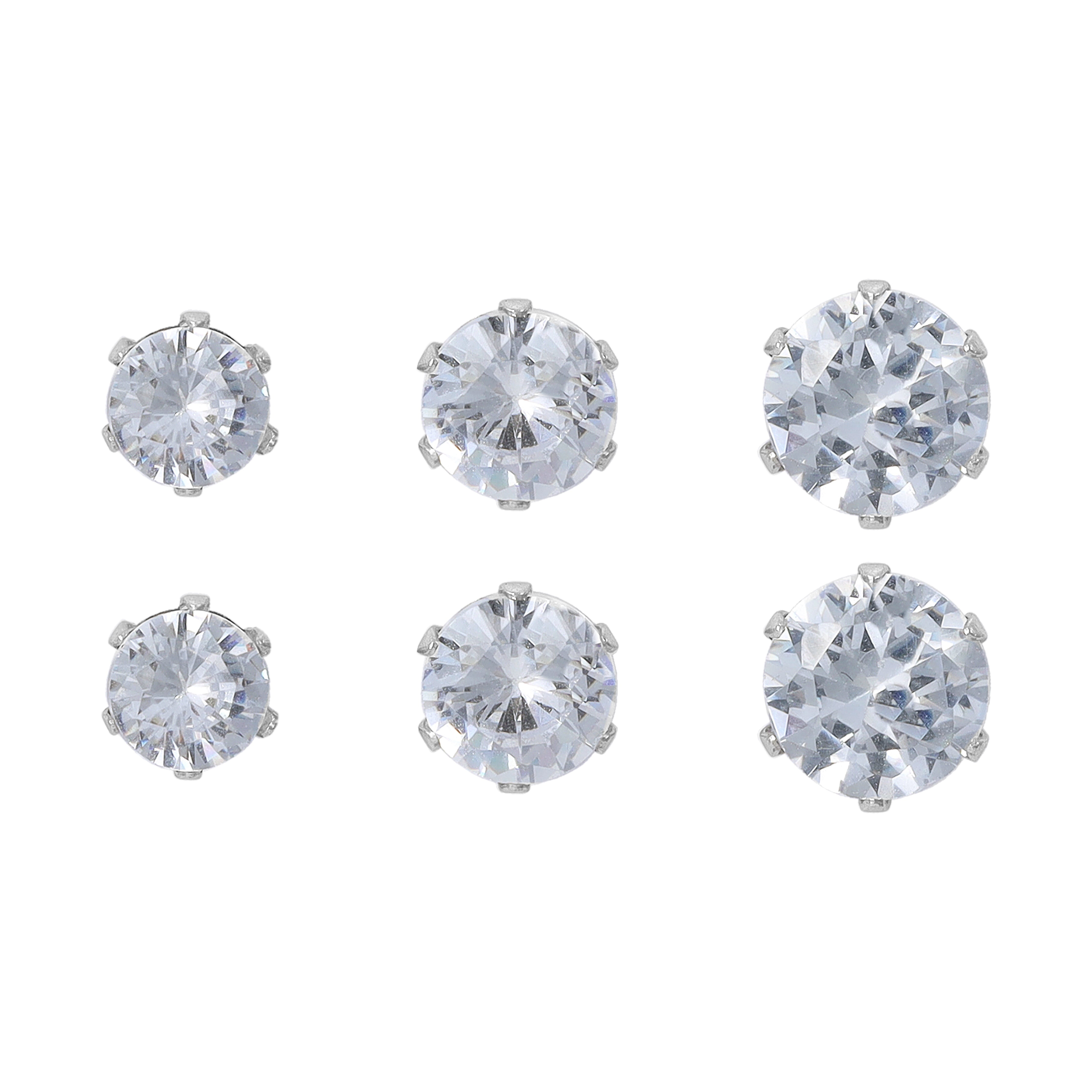 Set of 3 5mm 6mm 7mm ladies diamond round earrings stud earrings made of stainless steel