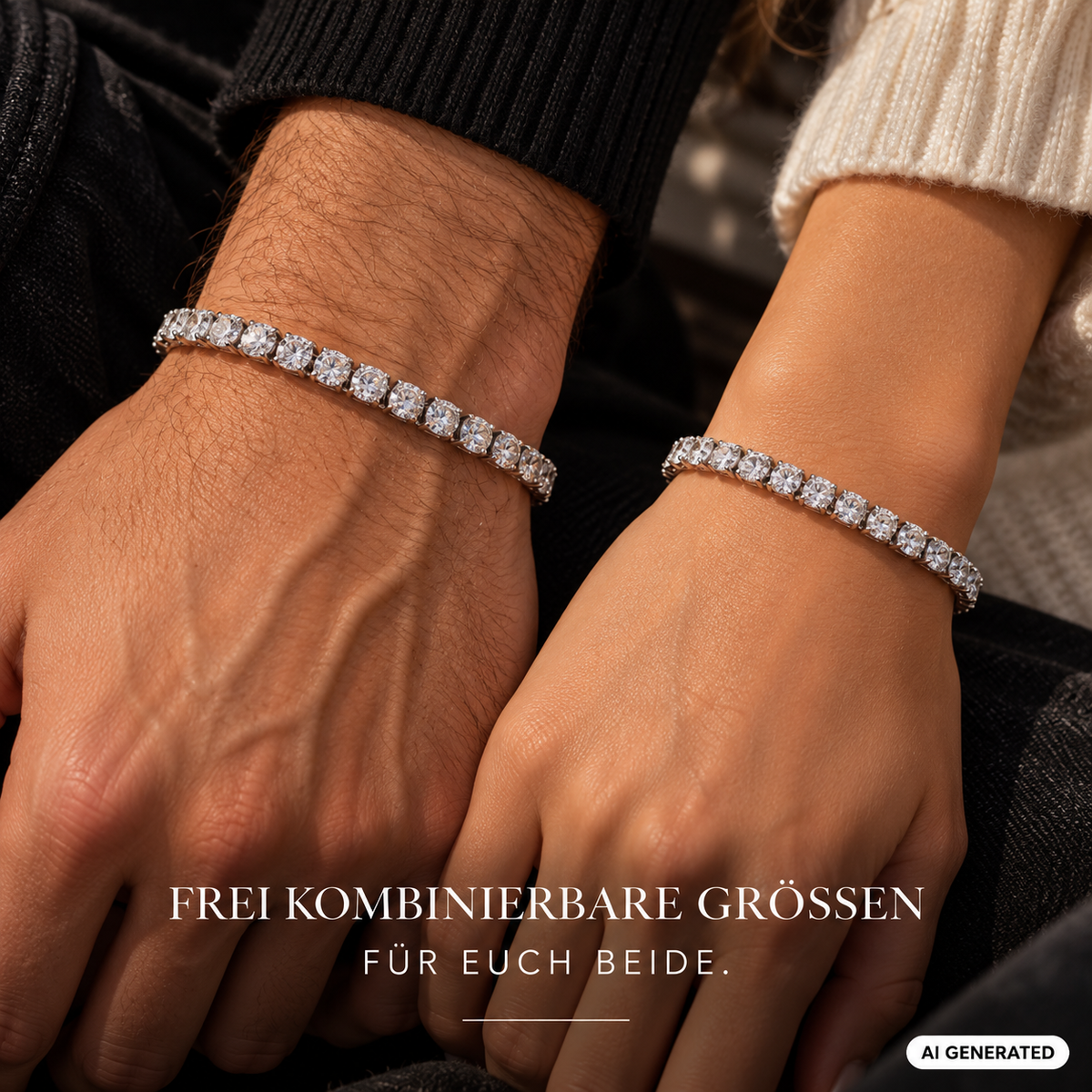 Partnerarmbänder Set – 2× Tennis Armband 4mm | Größen frei wählbar