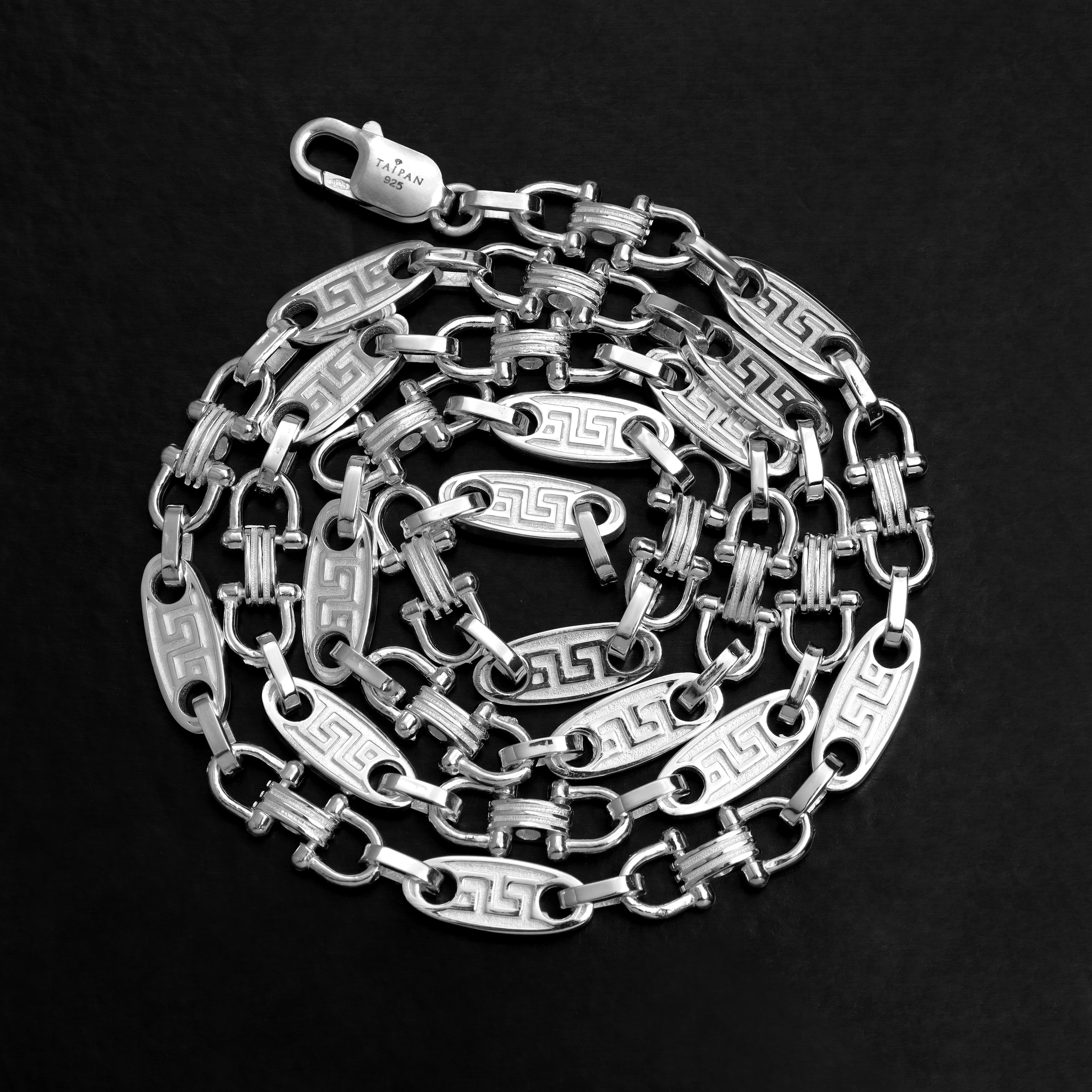 Plattenkette Steigbügelkette mit Greek design 925 Sterling Silber - Taipan Schmuck