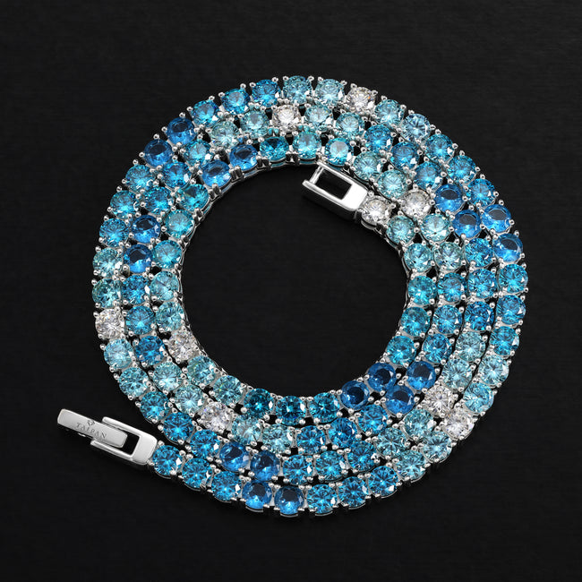 2. Bild von 4mm Tennis Chain Kette Farbverlauf blau - 925 Sterling Silber