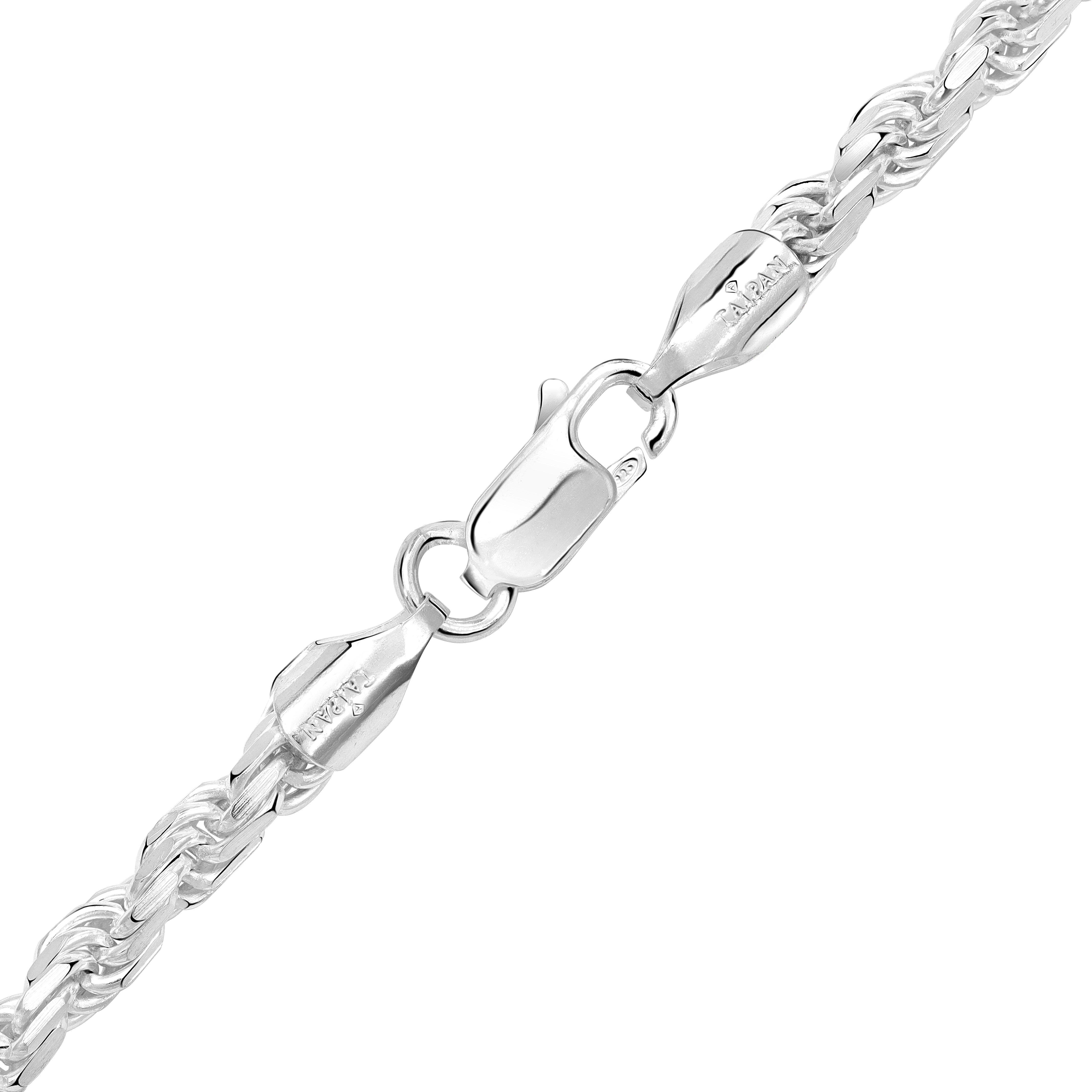 Kordelkette Rope Chain 3,5mm breit aus 925 Silber (diamantiert) - Taipan Schmuck