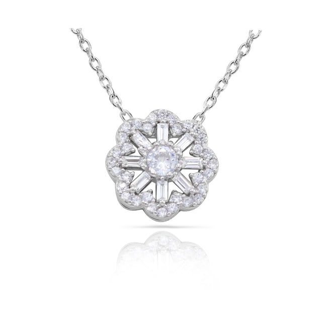 Bild von Damen Ankerkette mit Zirkonia Blumen Anhänger 41cm lang 925 Sterlingsilber rhodiniert