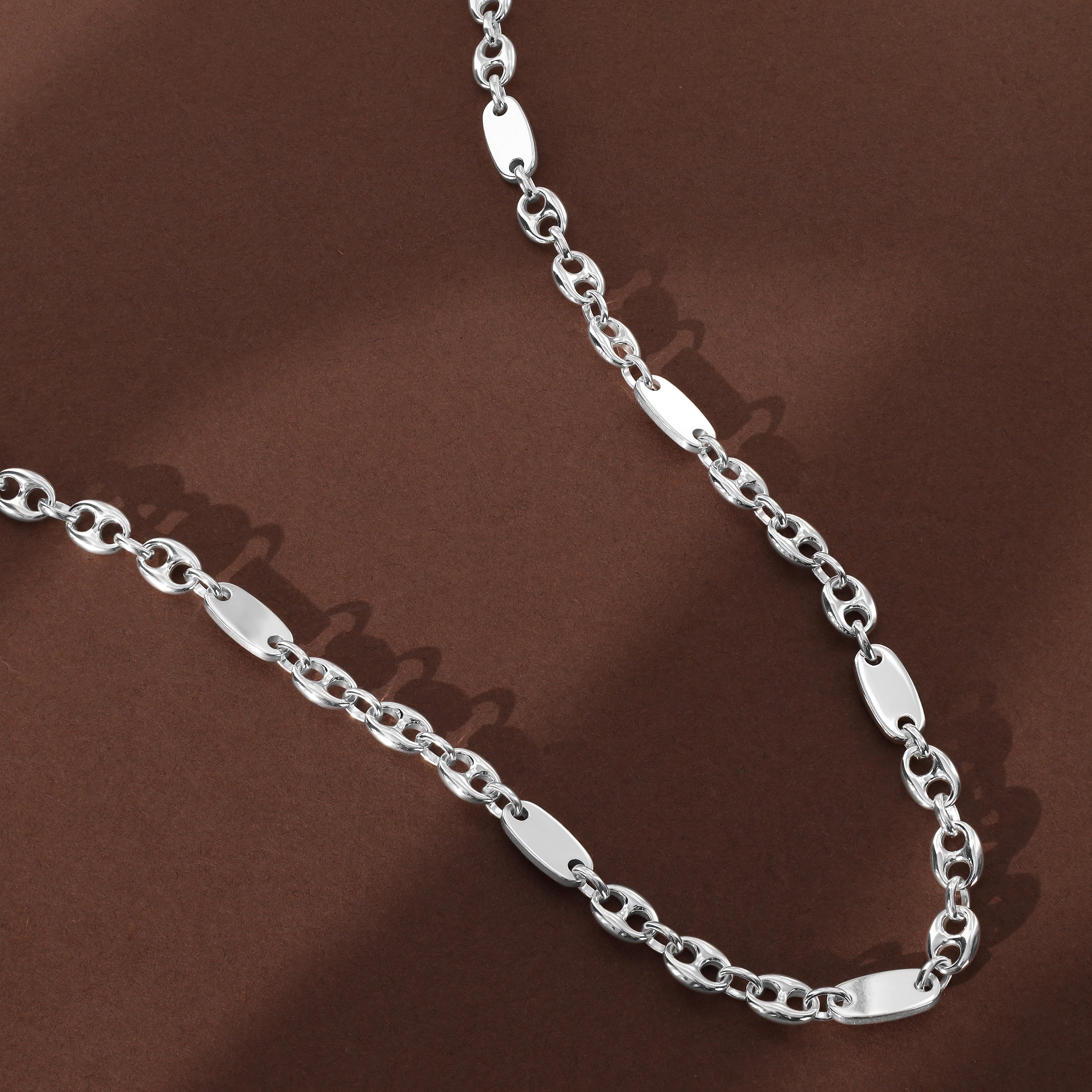6mm Platten Bohnenkette aus 925 Sterlingsilber