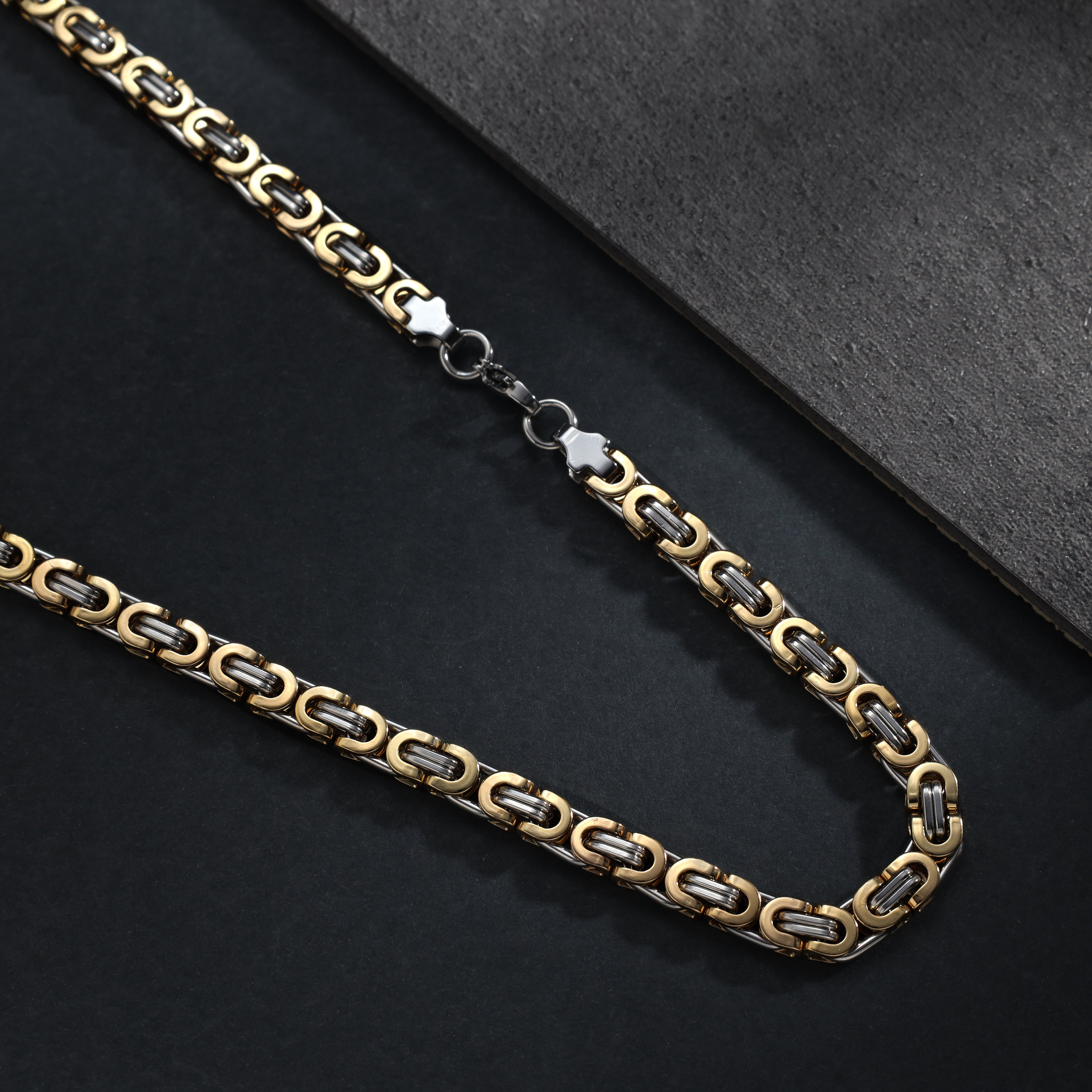 6mm bicolor Etruscan chain made of stainless steel 18K gold plated 