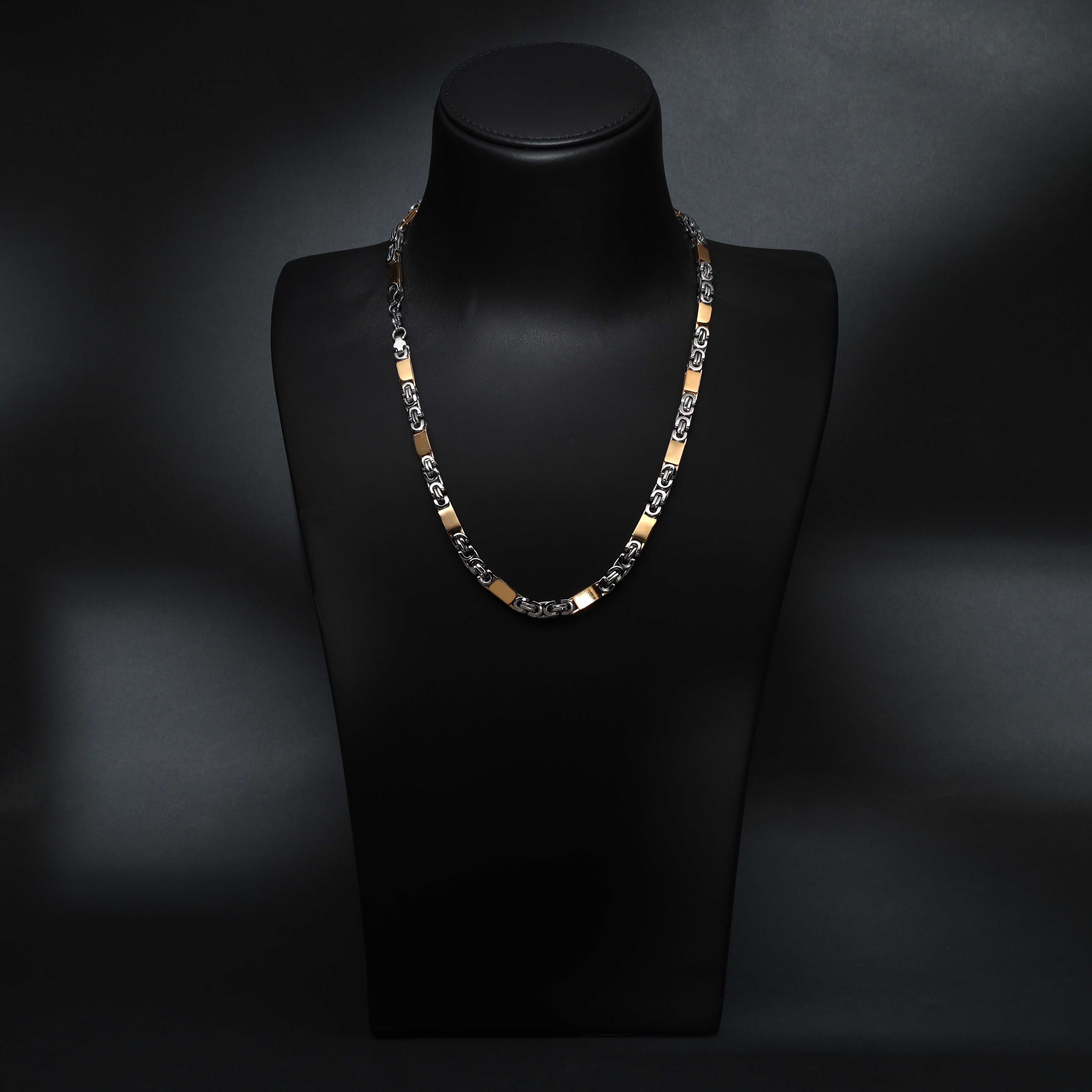 6mm bicolor Etruscan chain with blocks made of stainless steel 18K gold plated 