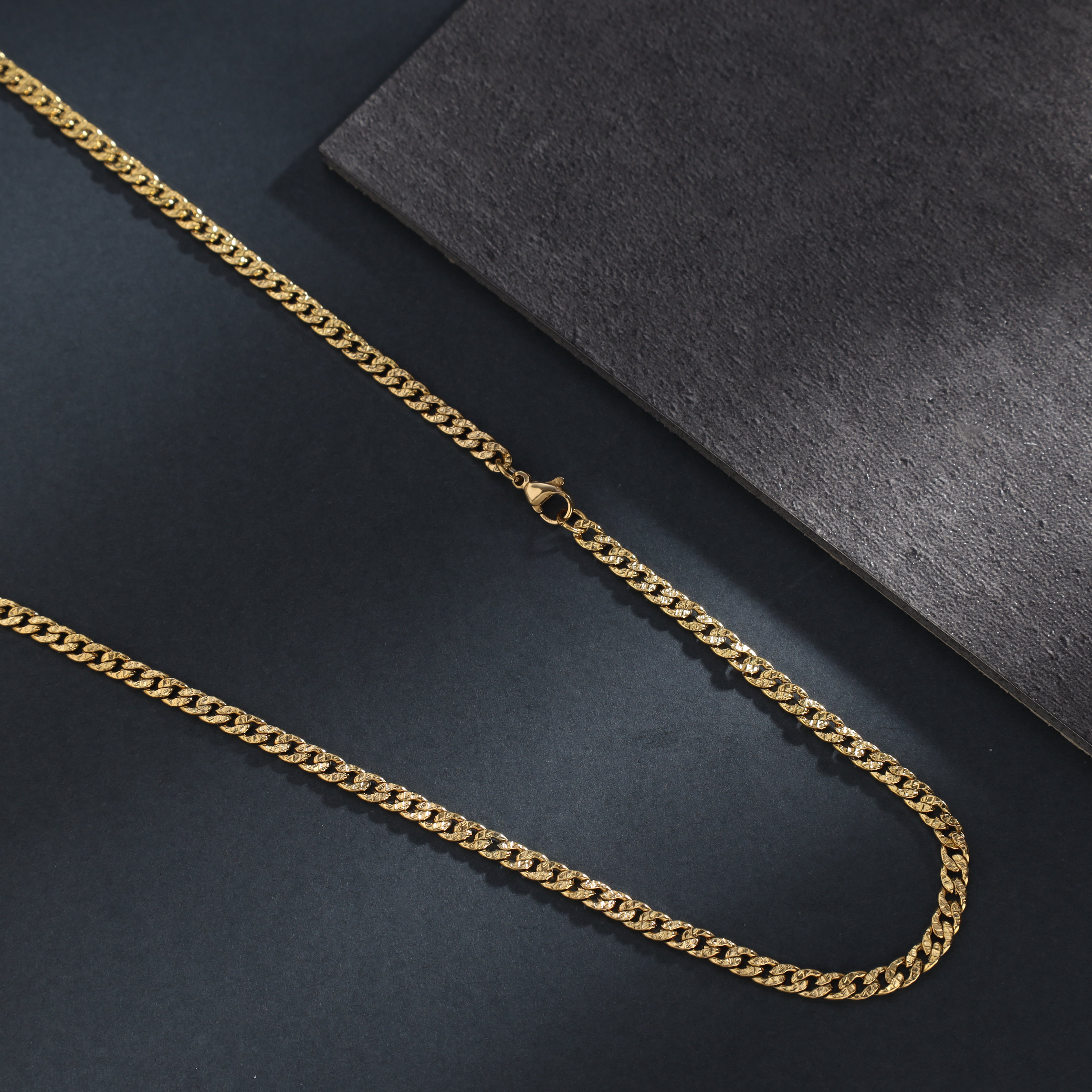 4mm curb chain with engraving made of stainless steel 18K gold plated 